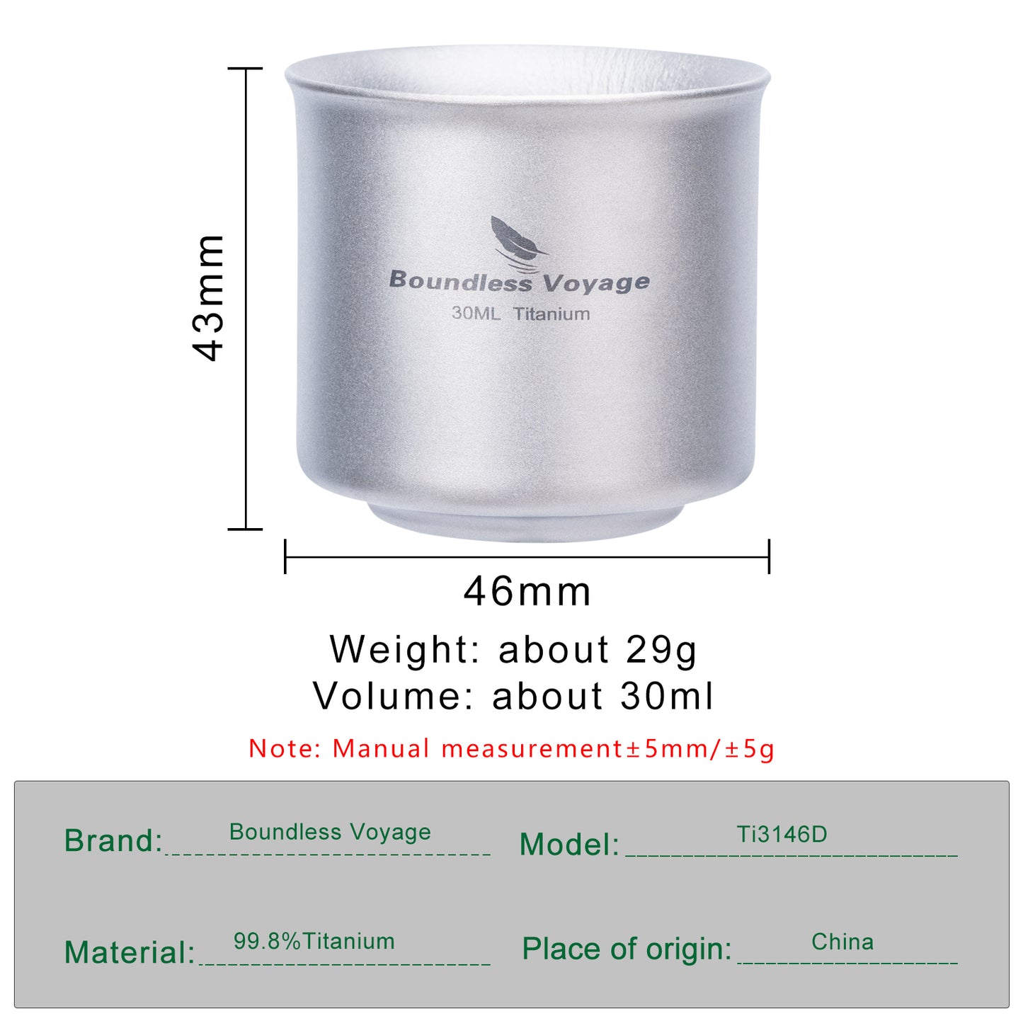 Boundless Voyage 30ml Titanium Double-Walled Tea Cup | 29g Ultralight Mini Coffee Mug | Anti-Scald Insulated Tasting Cup for Camping & Travel