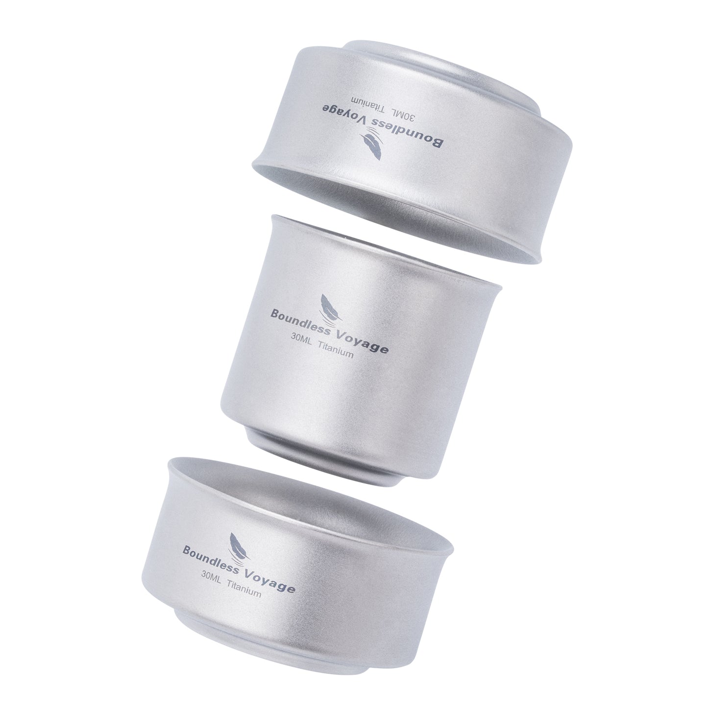 Boundless Voyage 3-Piece Titanium Double-Walled Tea Cup Set | 30ml Mini Insulated Coffee Mugs | Anti-Scald Ultralight Tasting Cups for Camping
