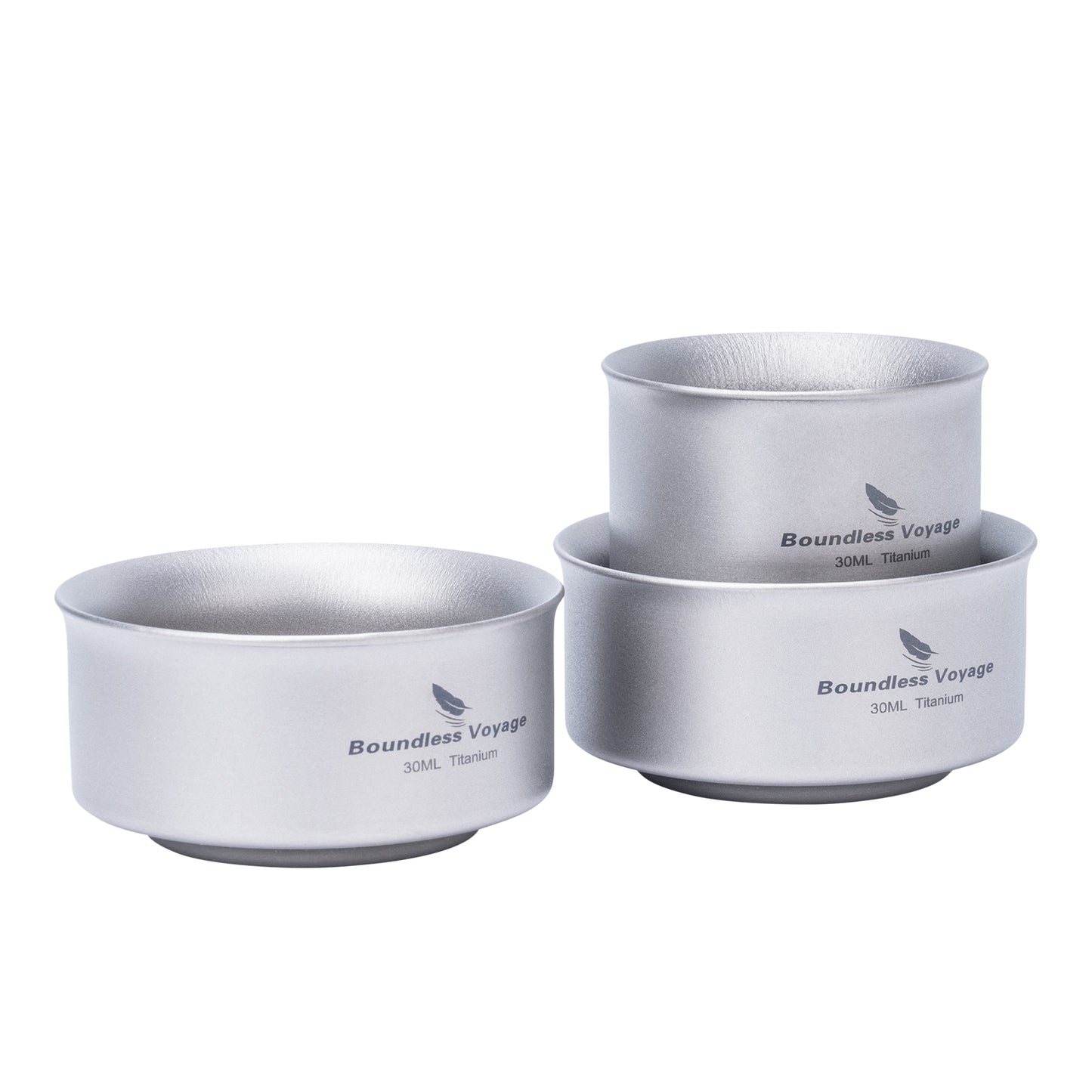 Boundless Voyage 3-Piece Titanium Double-Walled Tea Cup Set | 30ml Mini Insulated Coffee Mugs | Anti-Scald Ultralight Tasting Cups for Camping