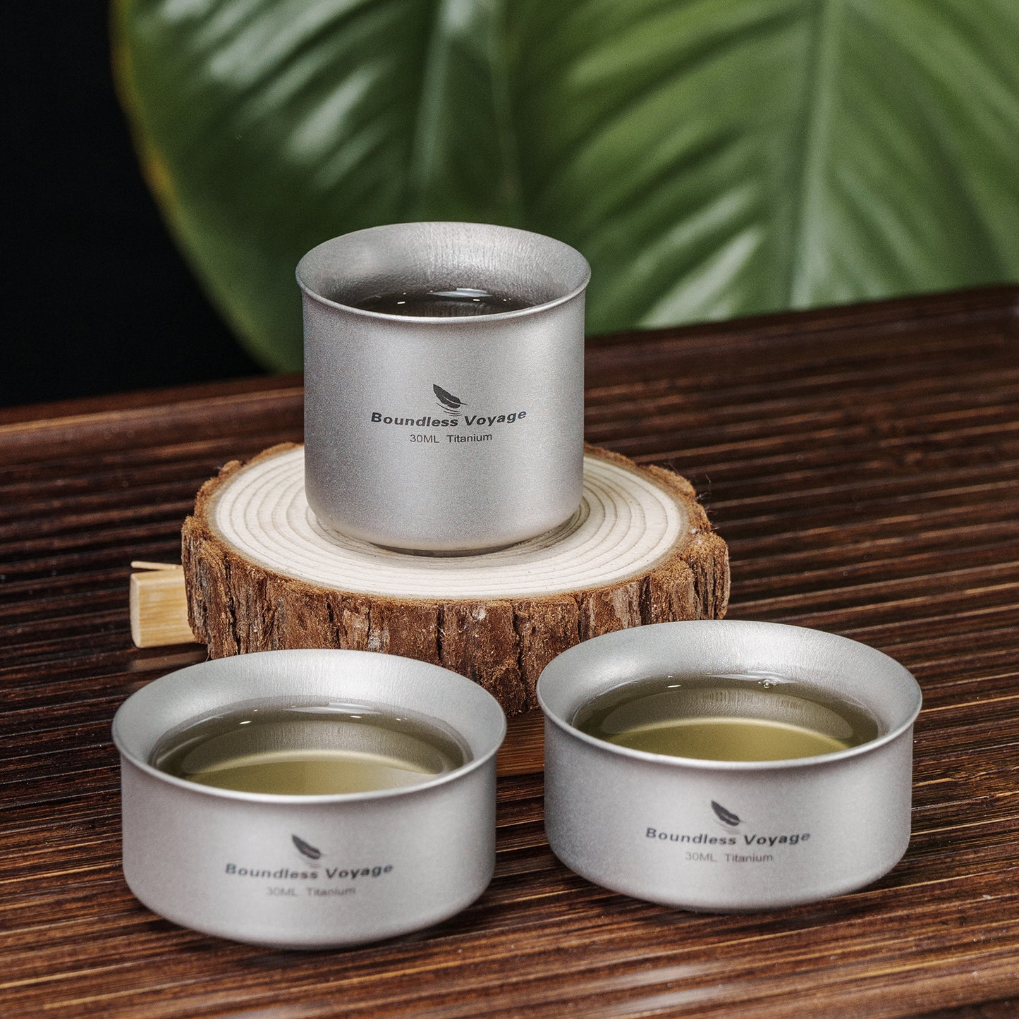 Boundless Voyage 3-Piece Titanium Double-Walled Tea Cup Set | 30ml Mini Insulated Coffee Mugs | Anti-Scald Ultralight Tasting Cups for Camping