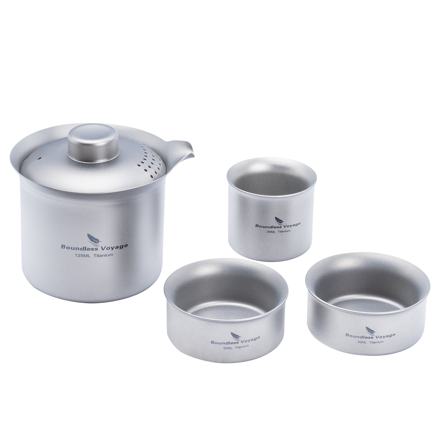 Boundless Voyage Titanium Double-Layer Tea Maker Set – Ultralight Camping Tea Pot + 3 Mini Cups (30ml) for Outdoor Brewing & Travel Tea Ceremony