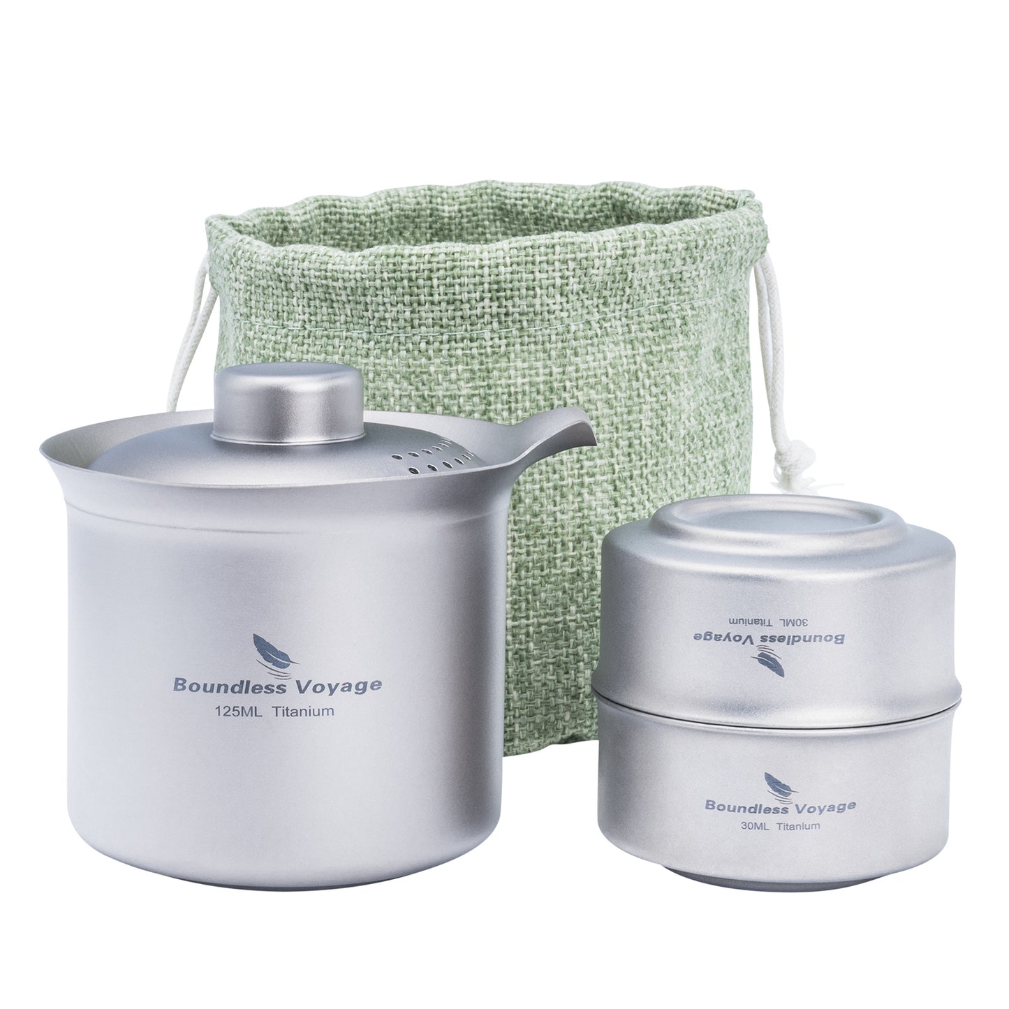 Boundless Voyage Titanium Double-Layer Tea Maker Set – Ultralight Camping Tea Pot + 3 Mini Cups (30ml) for Outdoor Brewing & Travel Tea Ceremony