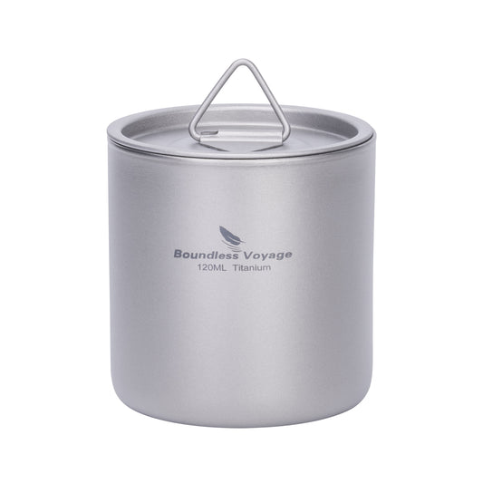Boundless Voyage Titanium Double-Wall Cup 120ml – Ultralight Stackable Travel Mug with Lid for Camping, Hiking & Daily Use