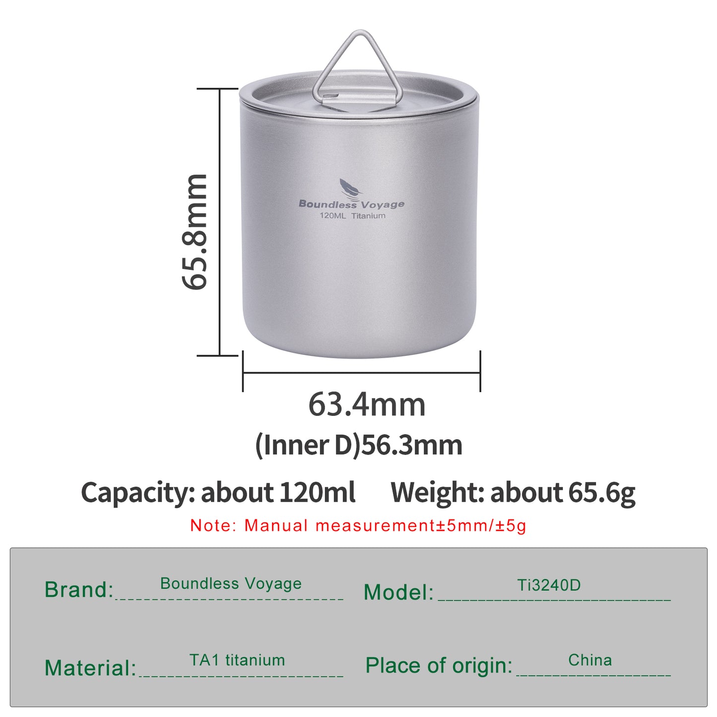 Boundless Voyage Titanium Double-Wall Cup 120ml – Ultralight Stackable Travel Mug with Lid for Camping, Hiking & Daily Use