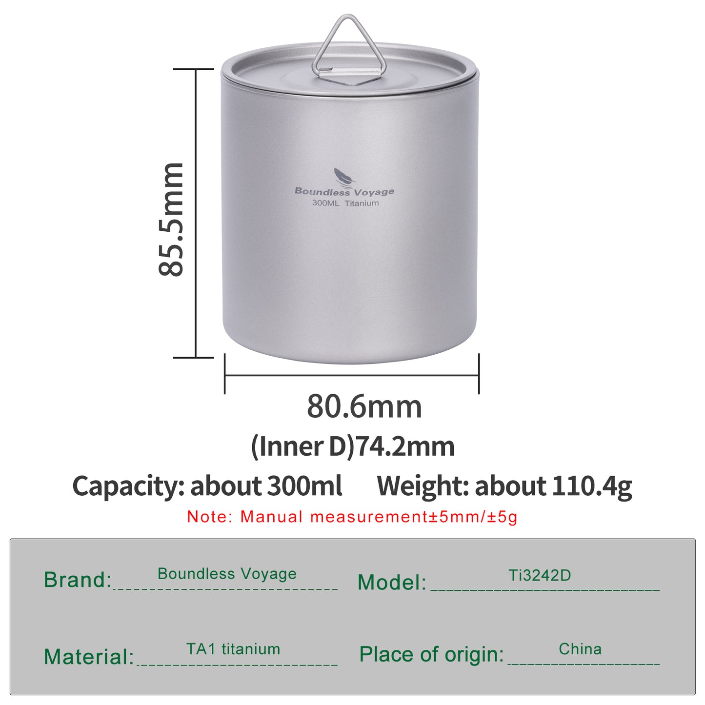 Boundless Voyage Titanium Double-wall Cup with Lid 300ml Insulated Ultralight Camping Mug