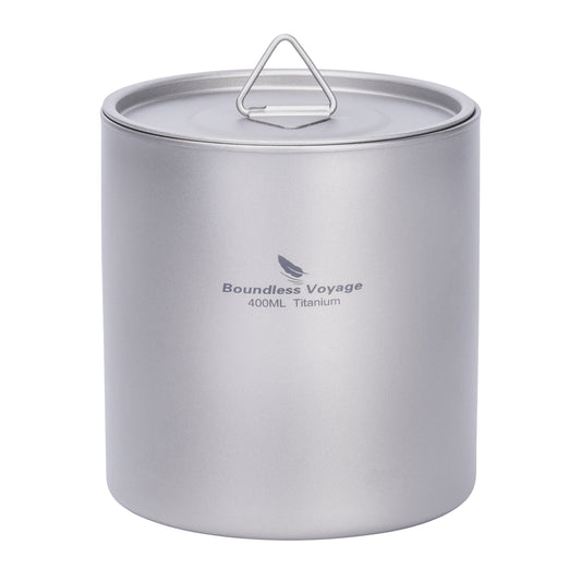 Boundless Voyage Titanium Double-wall Cup with Lid 400ml Ultralight Insulated Camping Mug