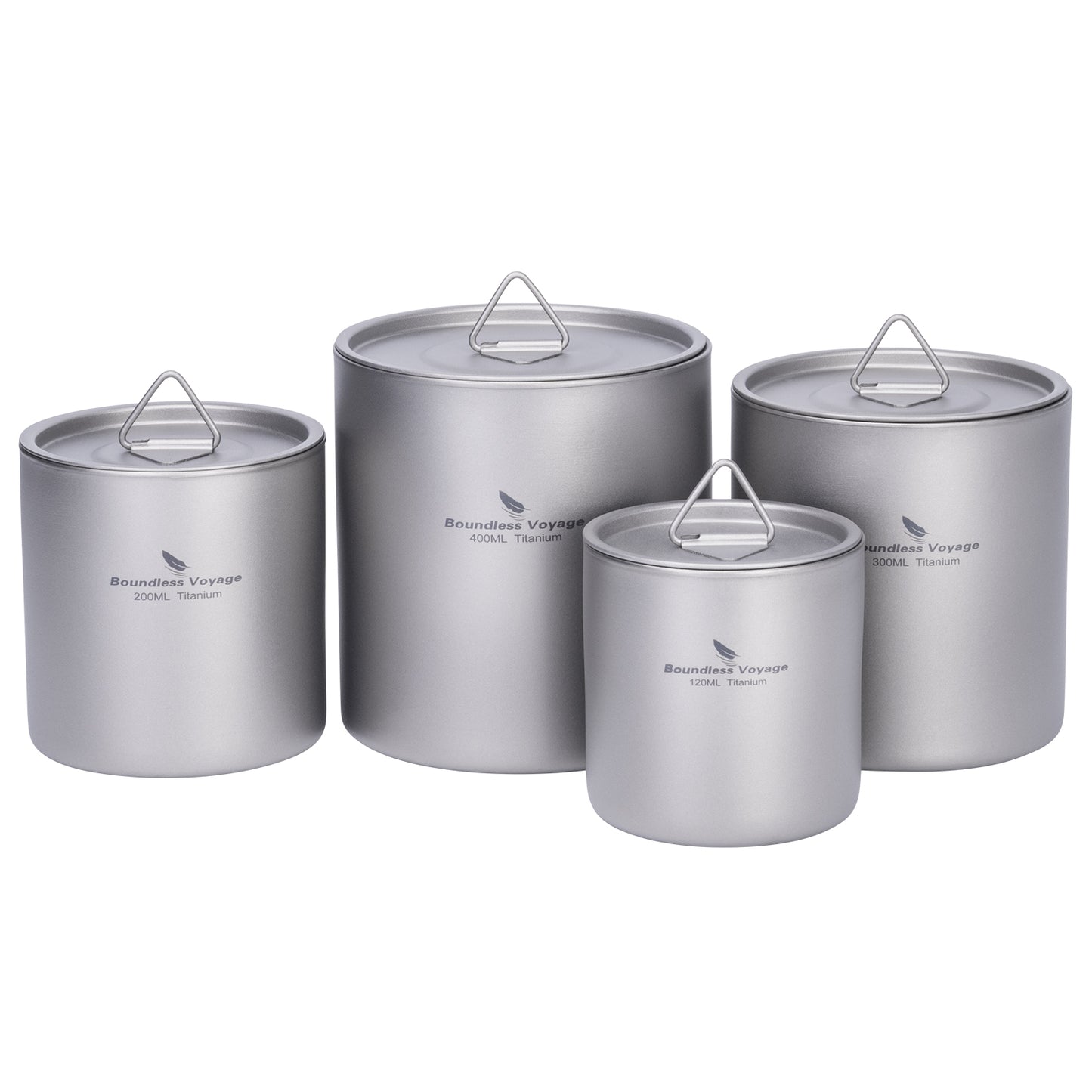 Boundless Voyage Titanium Double-wall Cup with Lid 120ml / 200ml / 300ml / 400ml Ultralight Insulated Camping Mug Set