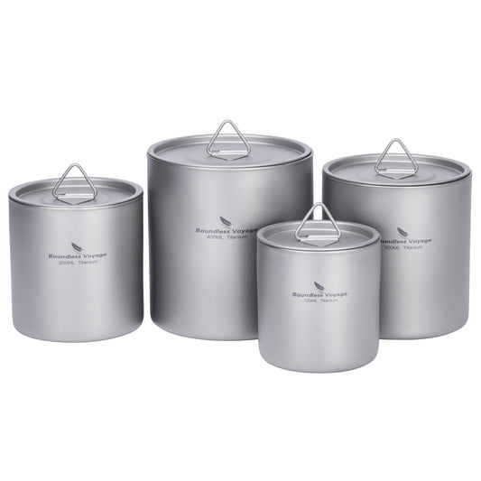 Boundless Voyage Titanium Double-wall Cup with Lid 120ml / 200ml / 300ml / 400ml Ultralight Insulated Camping Mug Set