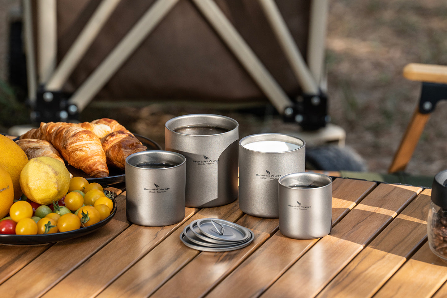Boundless Voyage Titanium Double-wall Cup with Lid 120ml / 200ml / 300ml / 400ml Ultralight Insulated Camping Mug Set