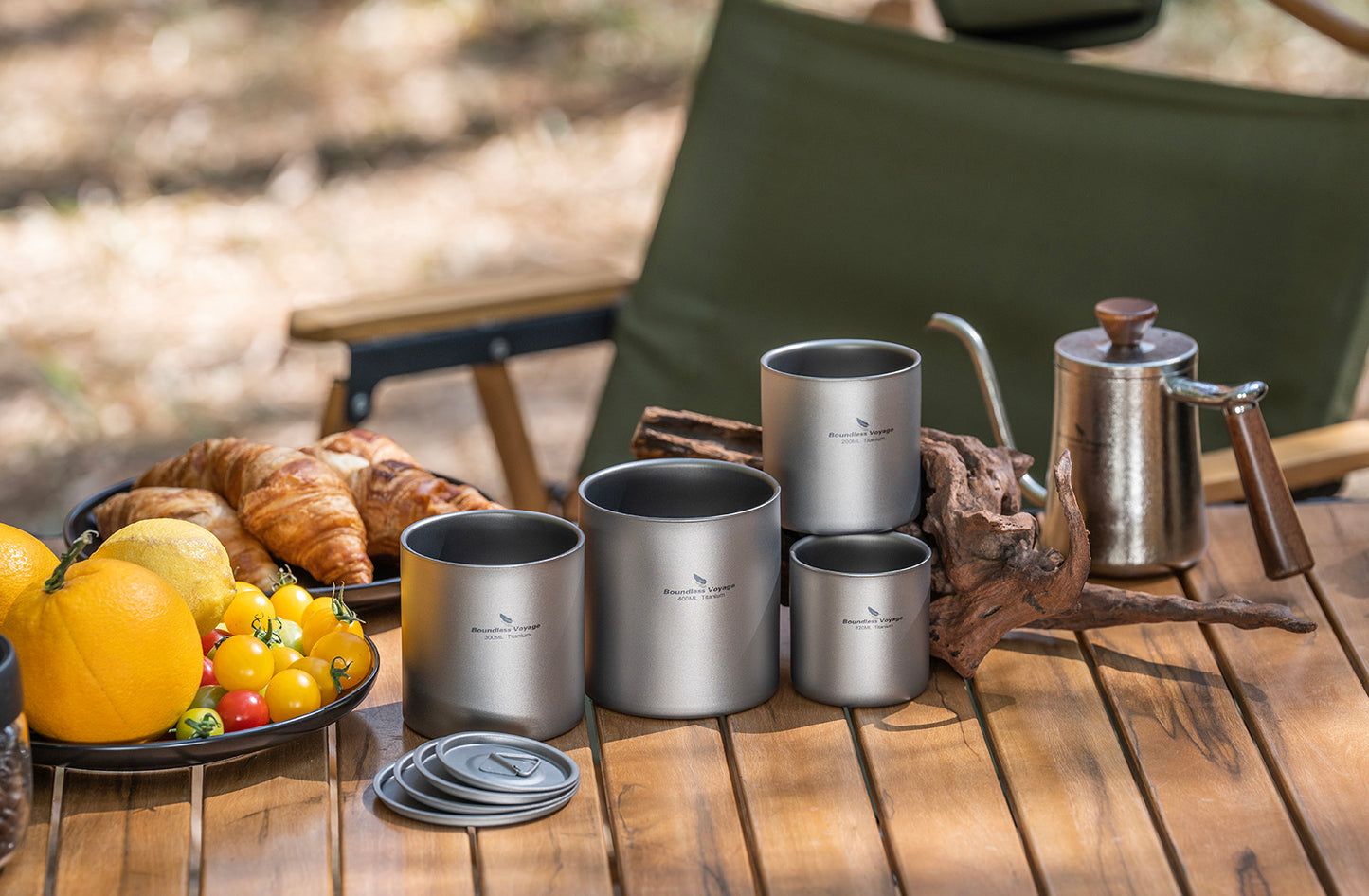 Boundless Voyage Titanium Double-wall Cup with Lid 120ml / 200ml / 300ml / 400ml Ultralight Insulated Camping Mug Set