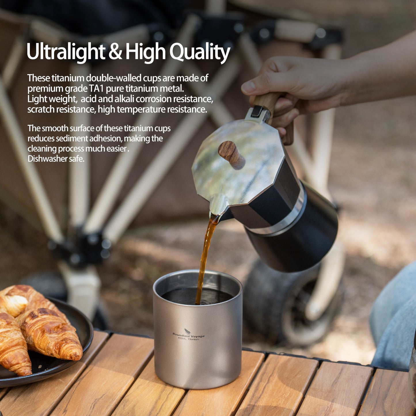 Boundless Voyage Titanium Double-wall Cup with Lid 120ml / 200ml / 300ml / 400ml Ultralight Insulated Camping Mug Set