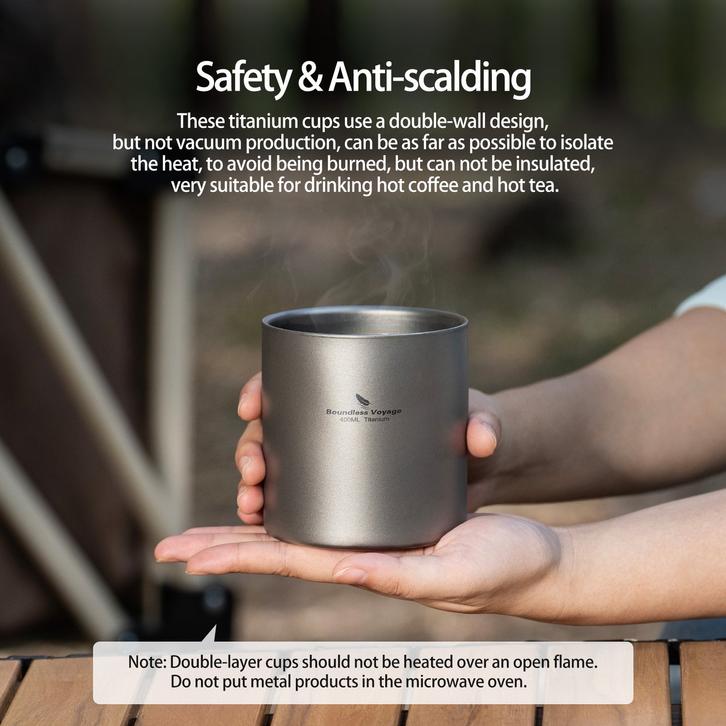 Boundless Voyage Titanium Double-wall Cup with Lid 400ml Ultralight Insulated Camping Mug