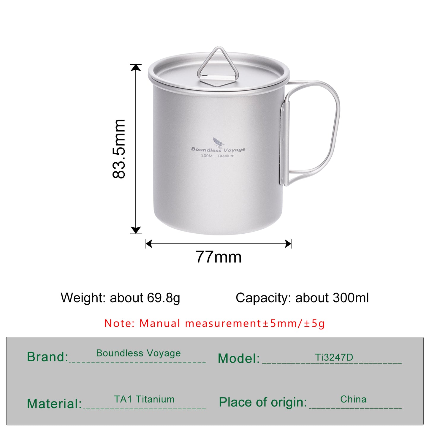 Boundless Voyage 300ml Titanium Camping Cup with Lid | Stackable Ultralight Mug Pot for Backpacking, Hiking & Travel | Durable Portable Outdoor Cookware