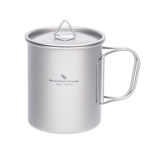 Boundless Voyage 450ml Titanium Camping Cup with Lid | Stackable Ultralight Mug Pot for Backpacking, Hiking & Travel | Durable Portable Cookware
