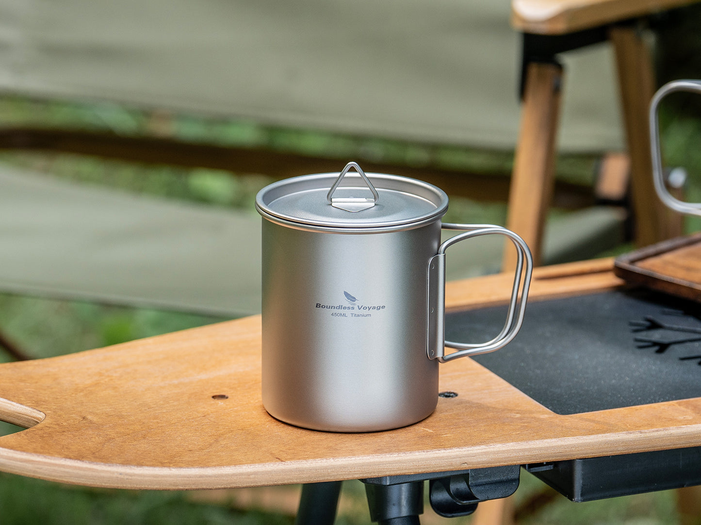 Boundless Voyage 450ml Titanium Camping Cup with Lid | Stackable Ultralight Mug Pot for Backpacking, Hiking & Travel | Durable Portable Cookware