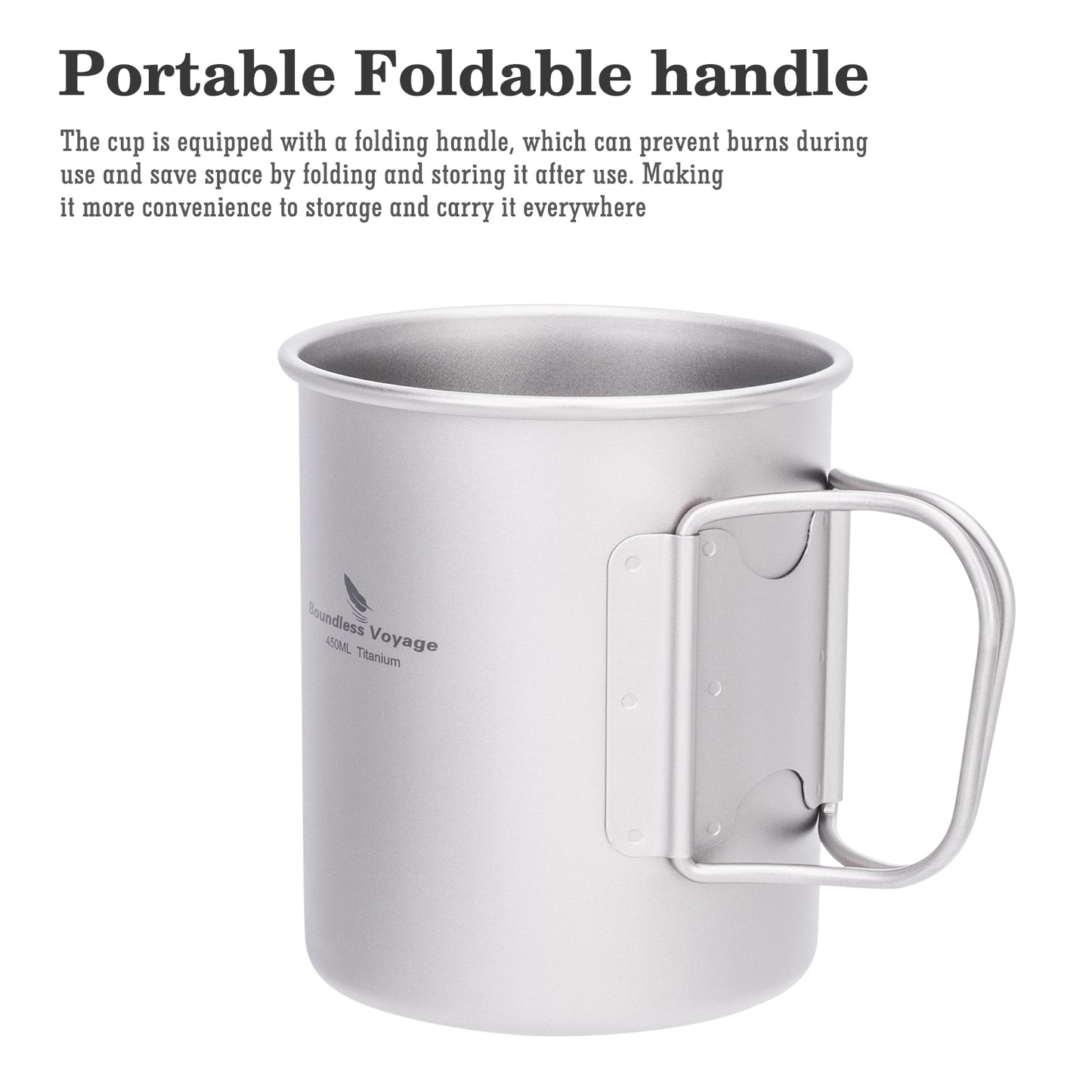 Boundless Voyage 450ml Titanium Camping Cup with Lid | Stackable Ultralight Mug Pot for Backpacking, Hiking & Travel | Durable Portable Cookware