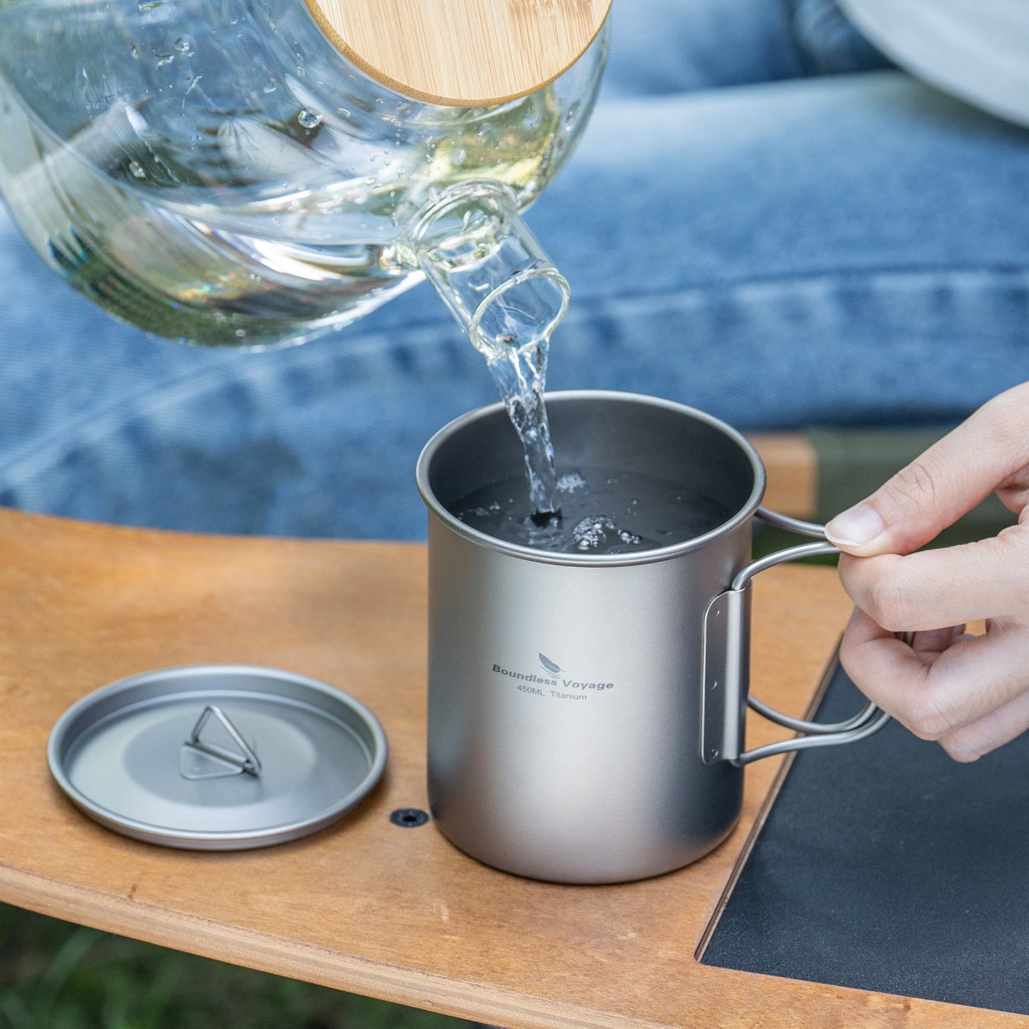 Boundless Voyage 450ml Titanium Camping Cup with Lid | Stackable Ultralight Mug Pot for Backpacking, Hiking & Travel | Durable Portable Cookware