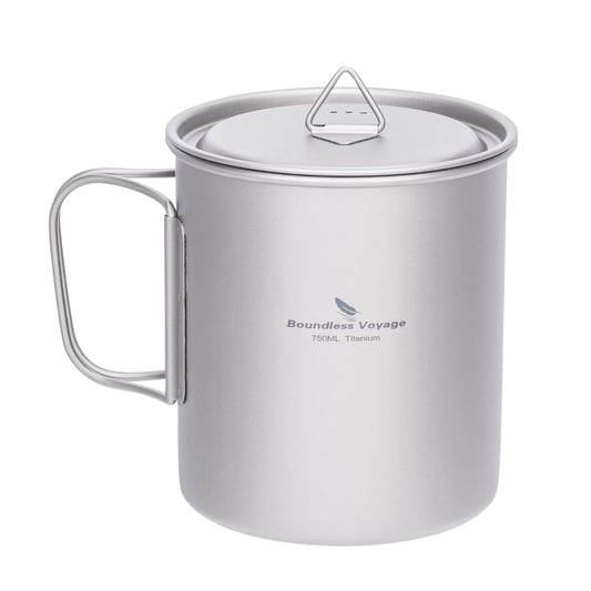 Boundless Voyage 750ml Titanium Camping Cup with Lid – Eco-Friendly, Stackable & Ultralight | Durable Mug Pot for Backpacking, Hiking & Travel