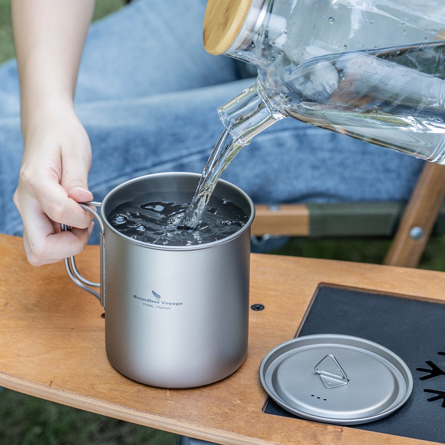Boundless Voyage 750ml Titanium Camping Cup with Lid – Eco-Friendly, Stackable & Ultralight | Durable Mug Pot for Backpacking, Hiking & Travel