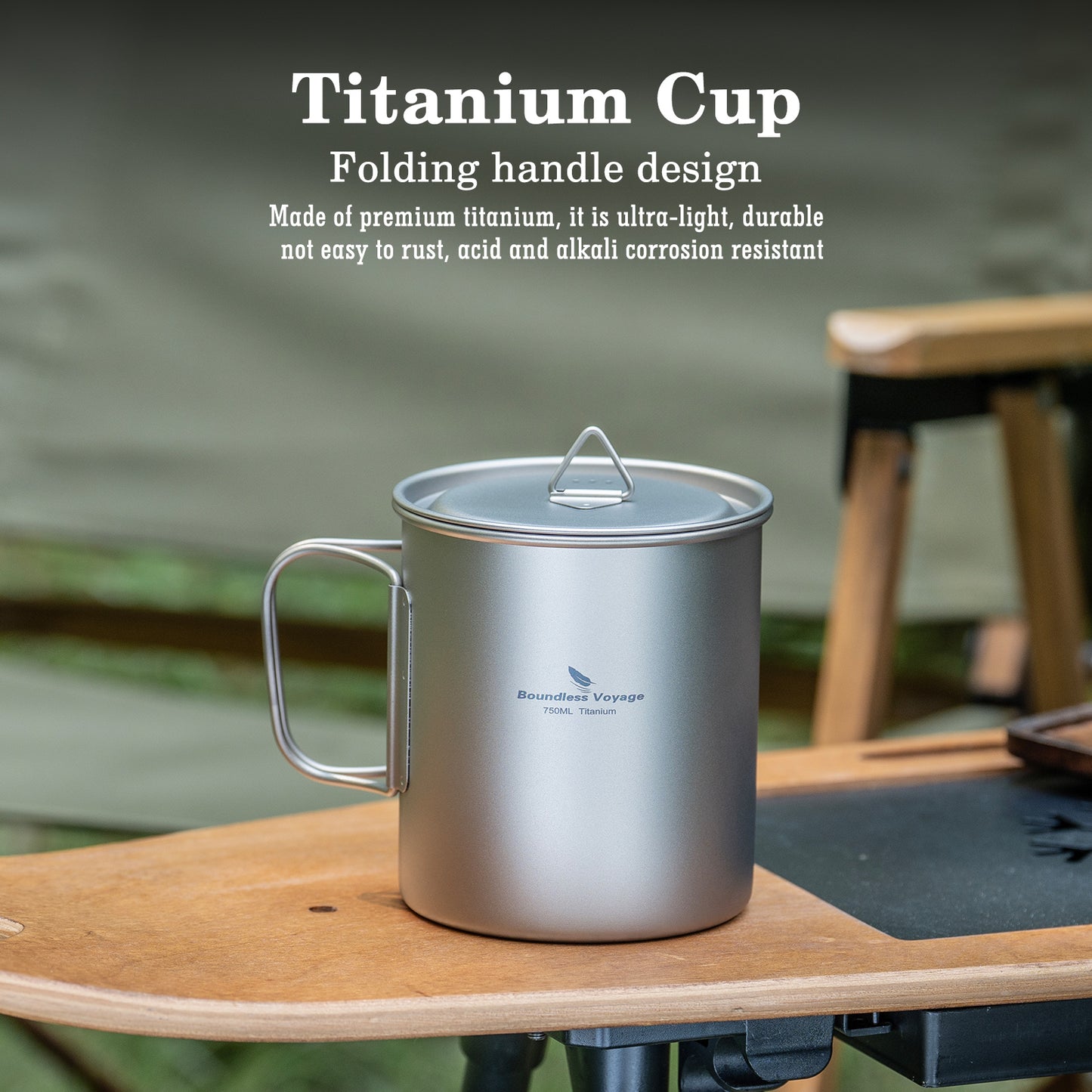 Boundless Voyage 750ml Titanium Camping Cup with Lid – Eco-Friendly, Stackable & Ultralight | Durable Mug Pot for Backpacking, Hiking & Travel