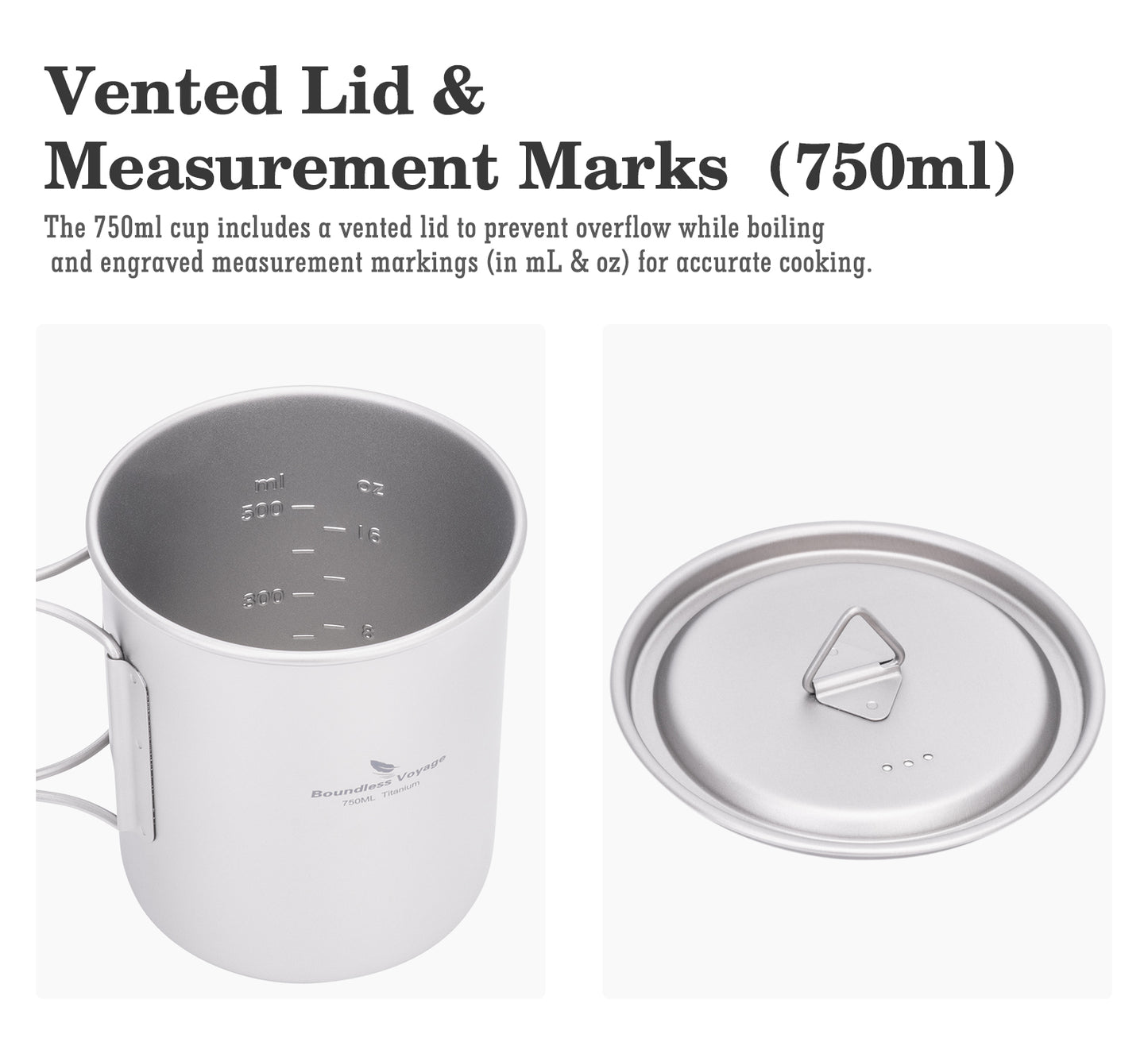 Boundless Voyage 750ml Titanium Camping Cup with Lid – Eco-Friendly, Stackable & Ultralight | Durable Mug Pot for Backpacking, Hiking & Travel