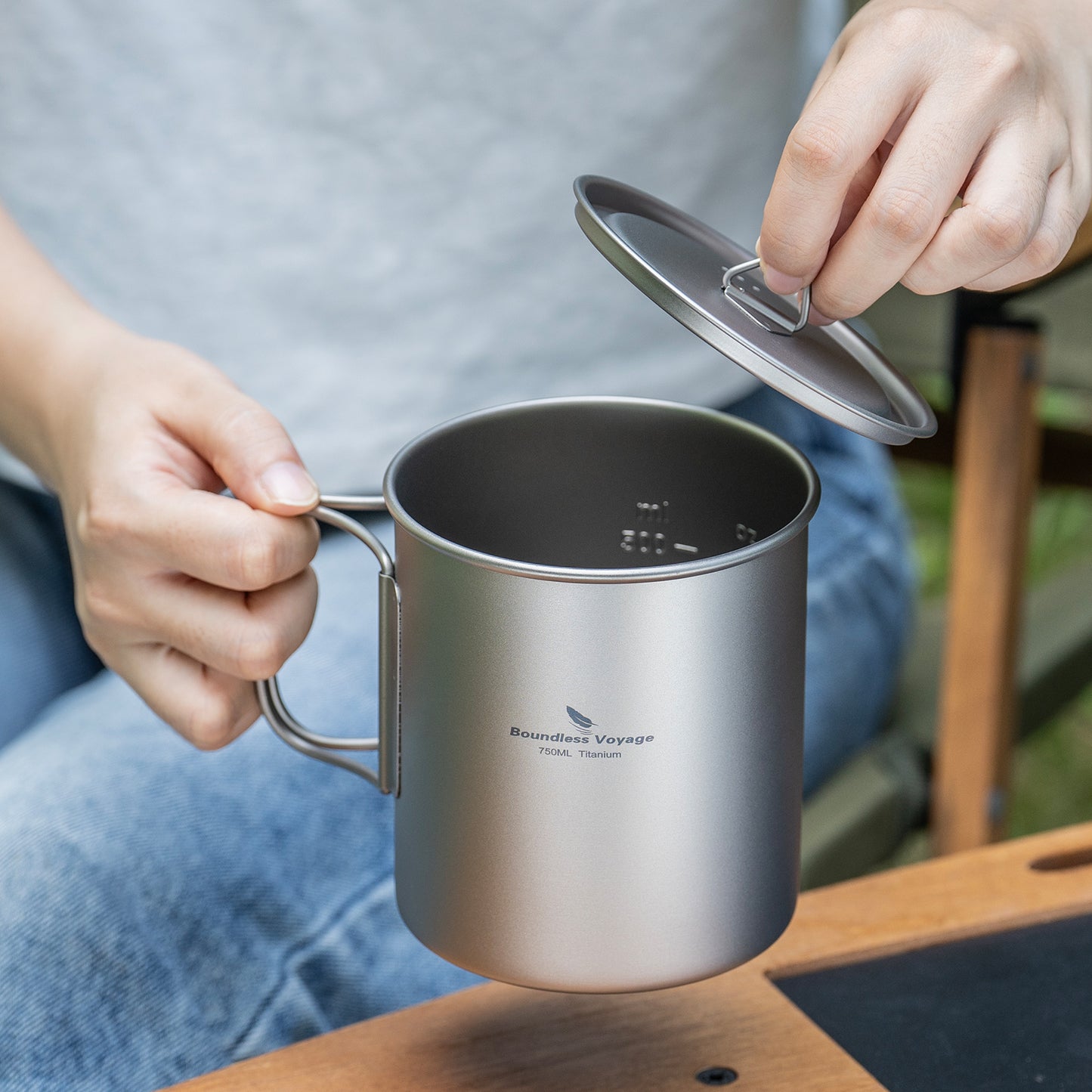 Boundless Voyage 750ml Titanium Camping Cup with Lid – Eco-Friendly, Stackable & Ultralight | Durable Mug Pot for Backpacking, Hiking & Travel