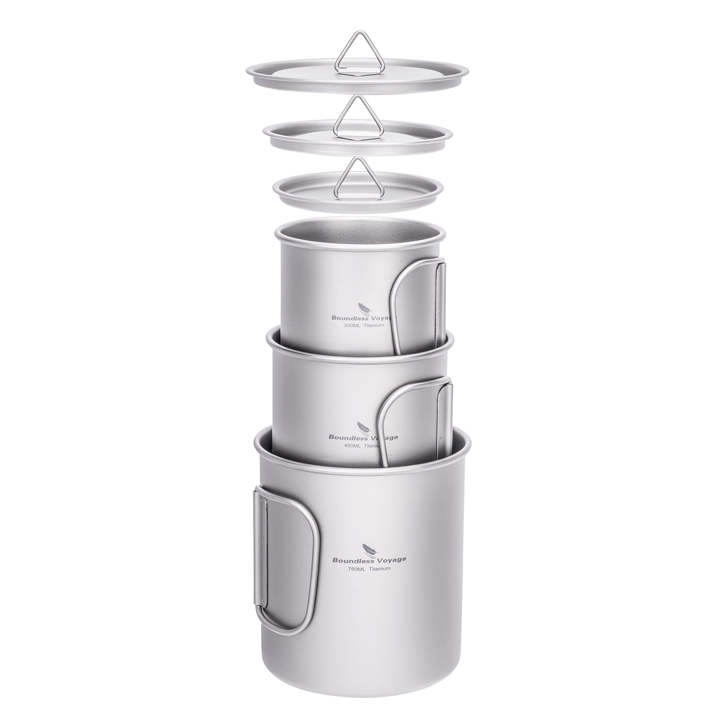 Boundless Voyage Titanium Camping Cup with Lid – 300ml / 450ml / 750ml Stackable Ultralight Mug Pot for Backpacking, Hiking & Outdoor Cooking