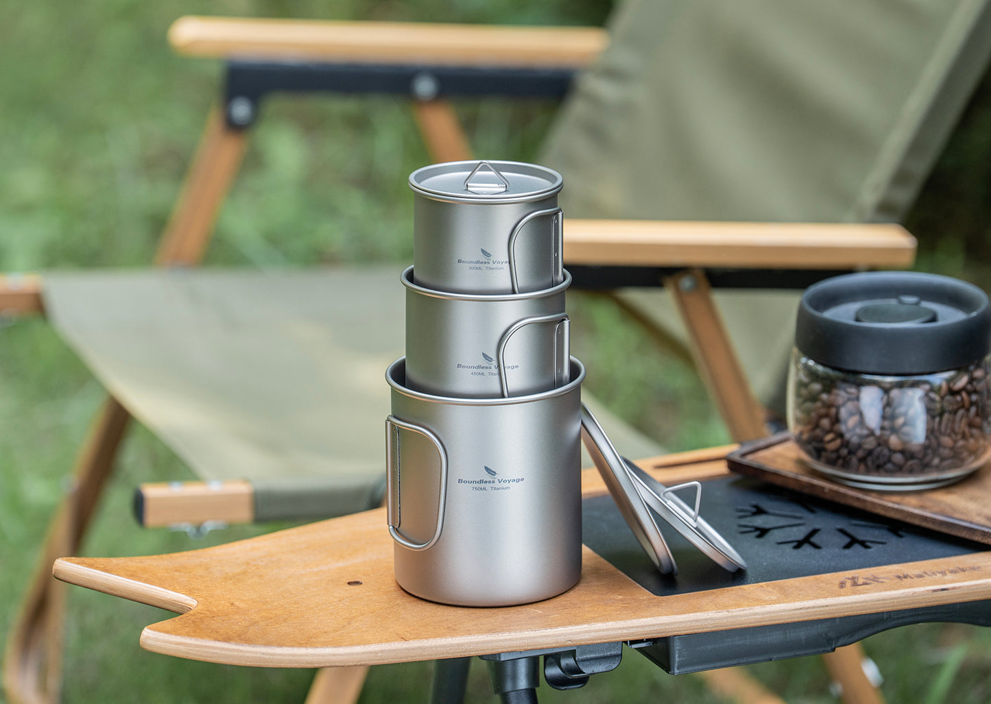 Boundless Voyage Titanium Camping Cup with Lid – 300ml / 450ml / 750ml Stackable Ultralight Mug Pot for Backpacking, Hiking & Outdoor Cooking