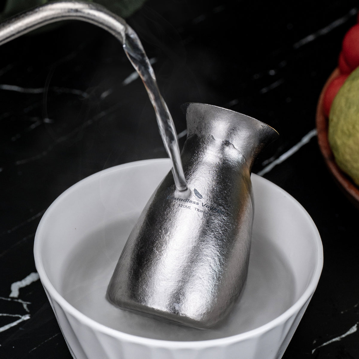 Boundless Voyage 120ml Pure Titanium Sake Carafe – Ultralight Japanese Sake Server for Whiskey, Spirits, Home Bar & Travel