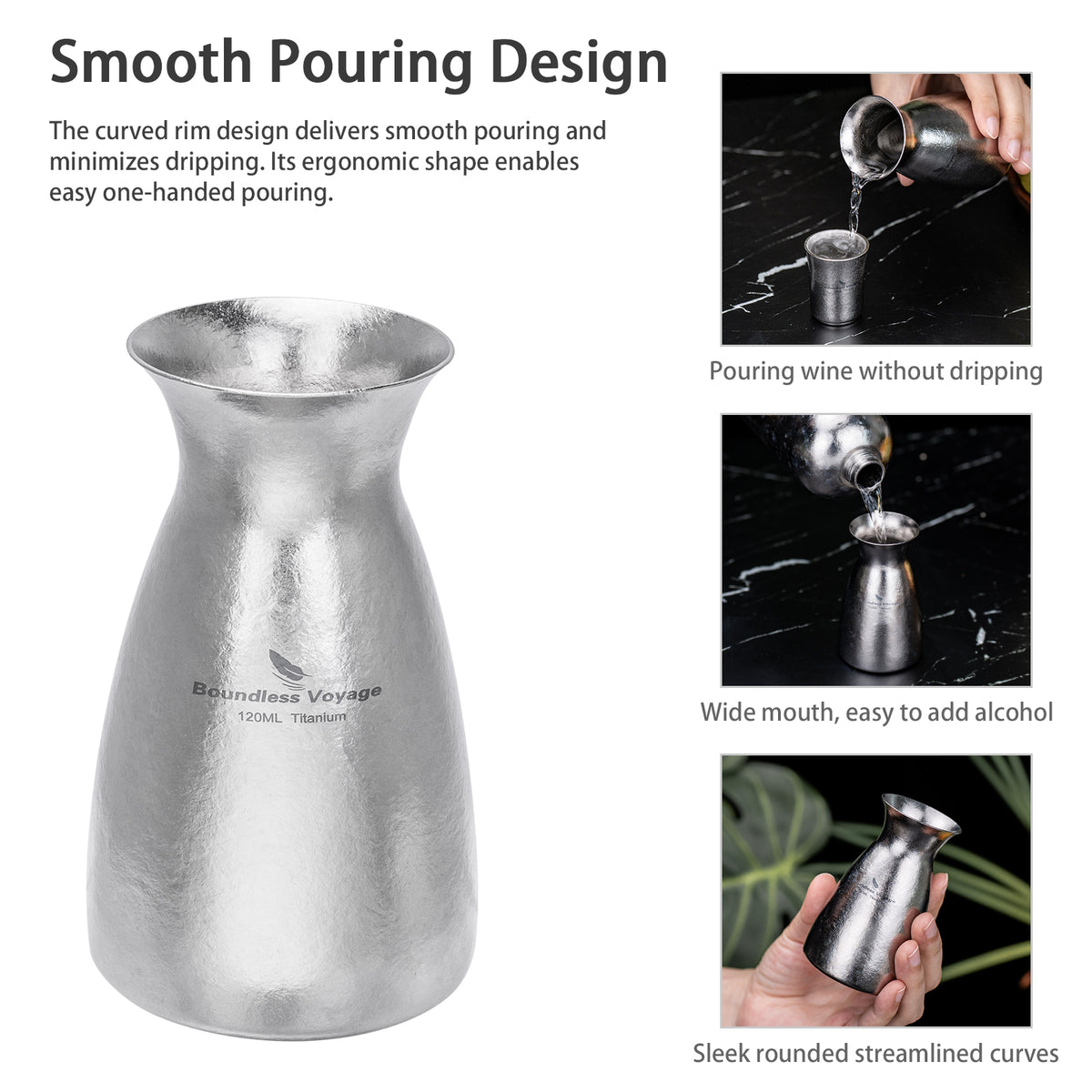 Boundless Voyage 120ml Pure Titanium Sake Carafe – Ultralight Japanese Sake Server for Whiskey, Spirits, Home Bar & Travel