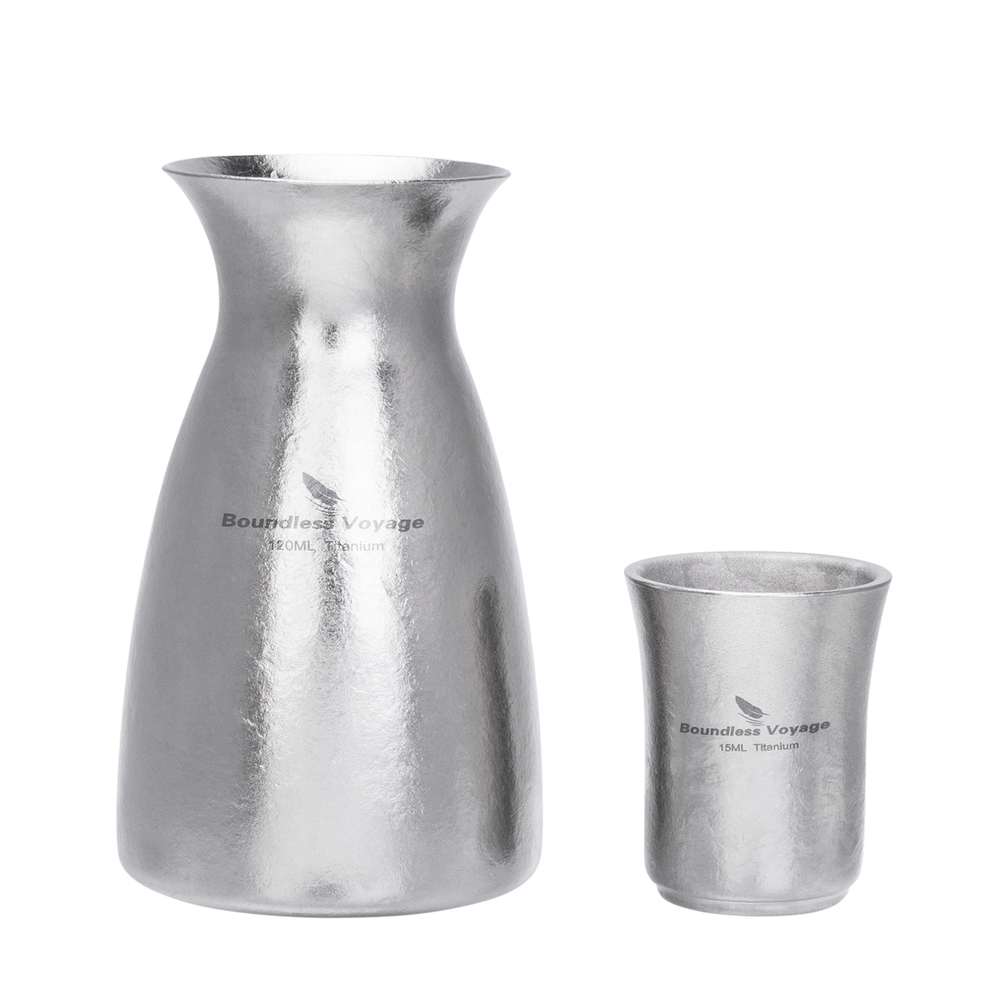 Boundless Voyage Titanium Sake Set – 120ml Sake Carafe & 15ml Cup, Ultralight TA1 Titanium Drinkware for Sake, Whiskey & Spirits