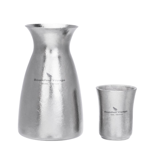 Boundless Voyage Titanium Sake Set – 120ml Sake Carafe & 15ml Cup, Ultralight TA1 Titanium Drinkware for Sake, Whiskey & Spirits
