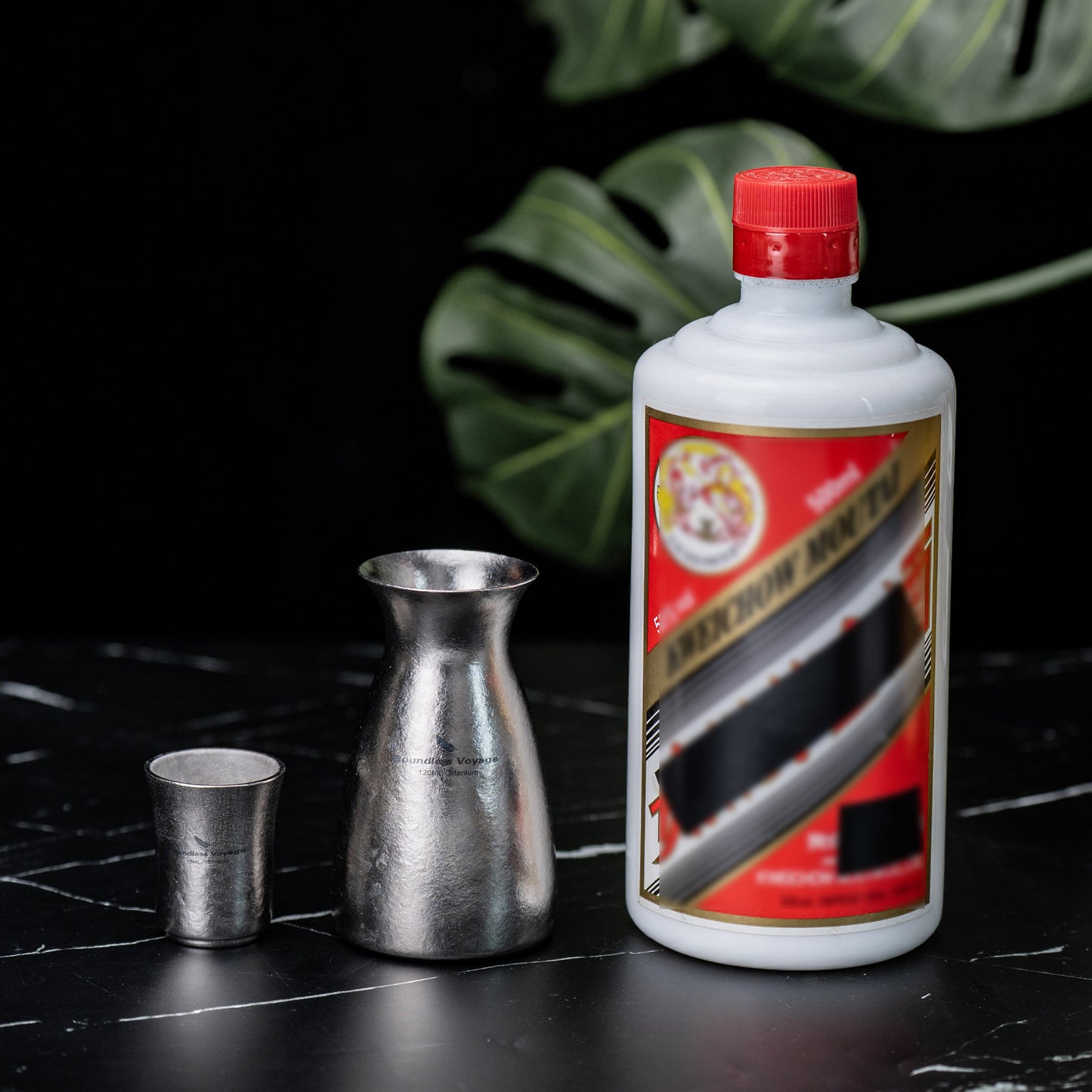 Boundless Voyage Titanium Sake Set – 120ml Sake Carafe & 15ml Cup, Ultralight TA1 Titanium Drinkware for Sake, Whiskey & Spirits