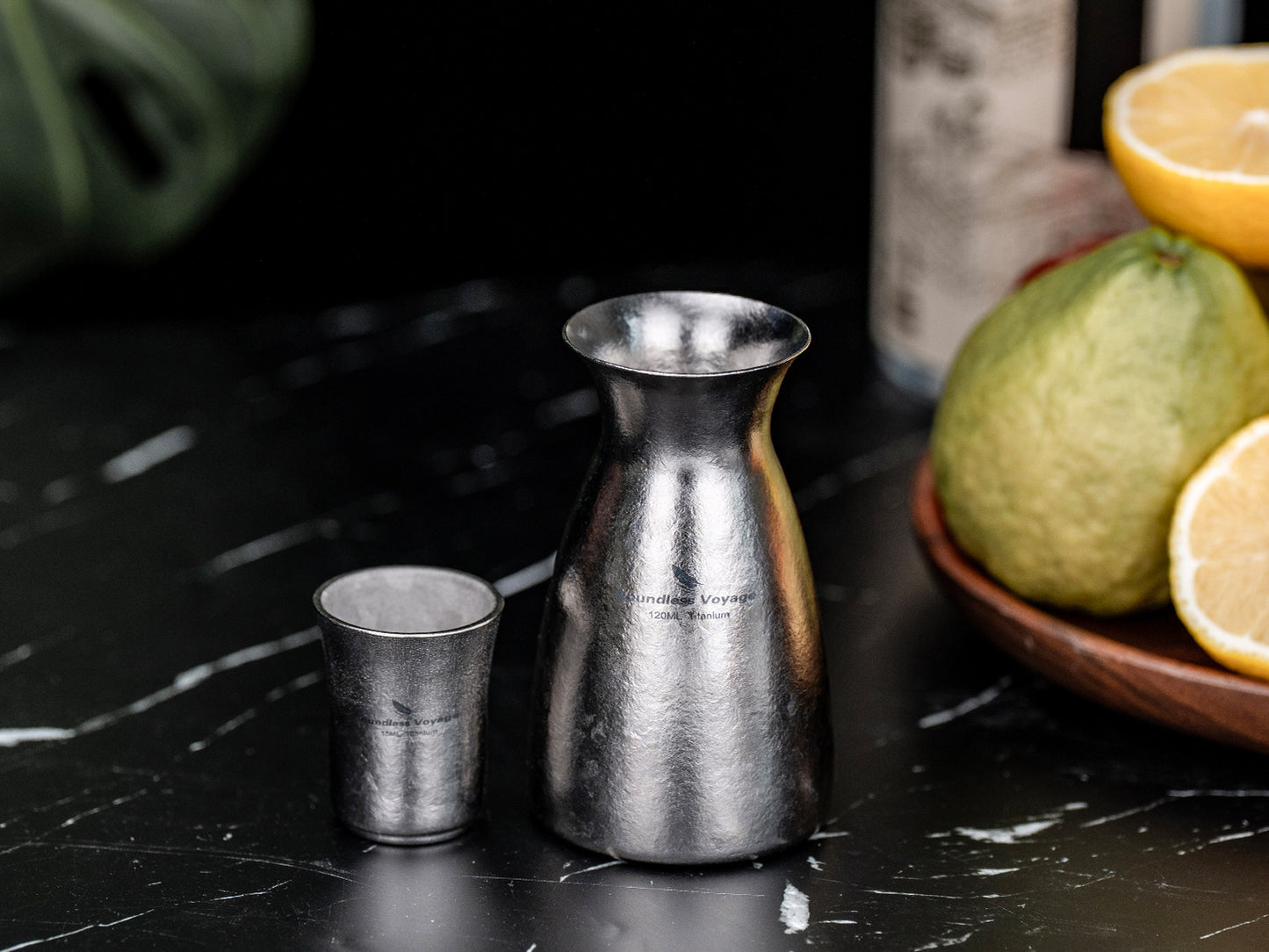 Boundless Voyage Titanium Sake Set – 120ml Sake Carafe & 15ml Cup, Ultralight TA1 Titanium Drinkware for Sake, Whiskey & Spirits