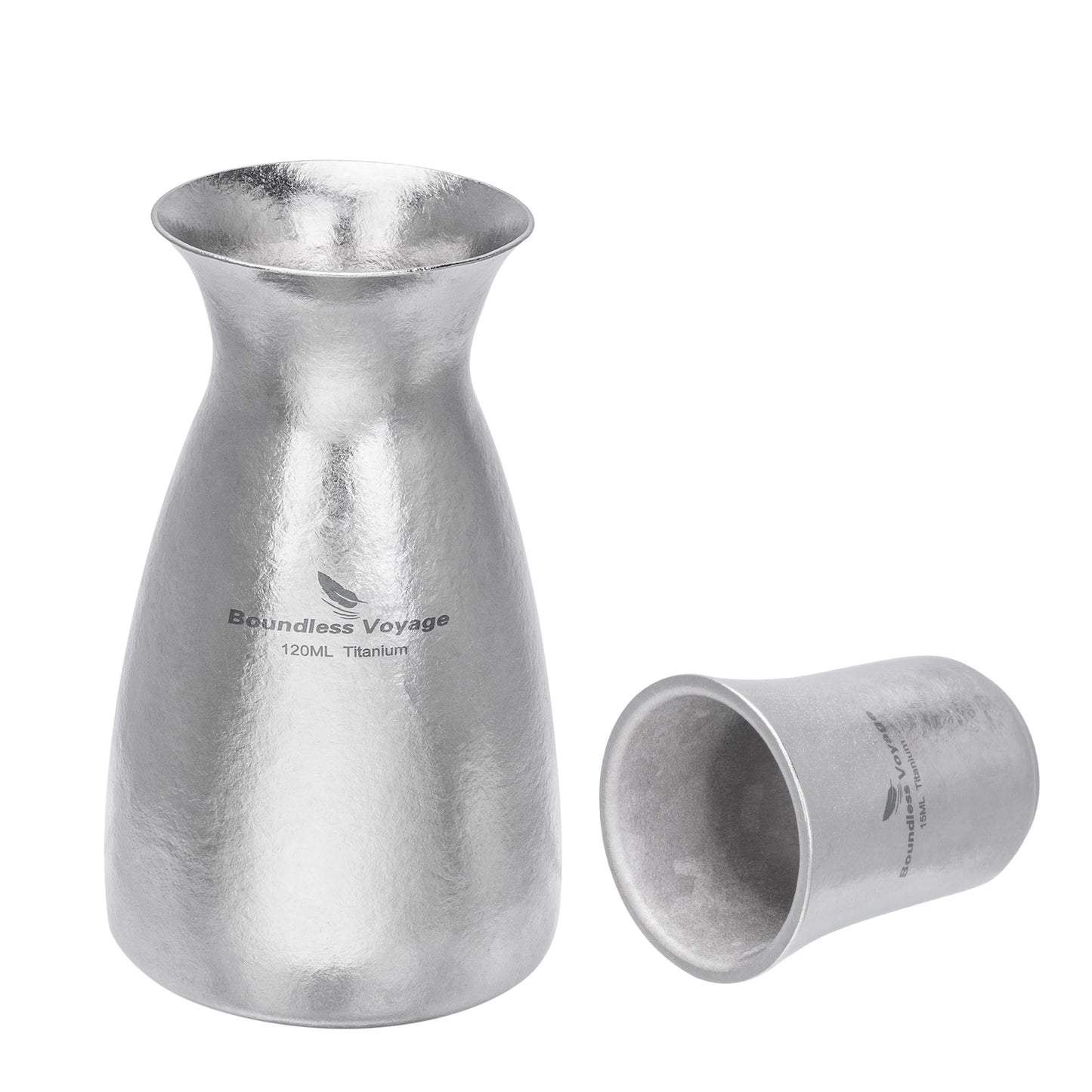 Boundless Voyage Titanium Sake Set – 120ml Sake Carafe & 15ml Cup, Ultralight TA1 Titanium Drinkware for Sake, Whiskey & Spirits
