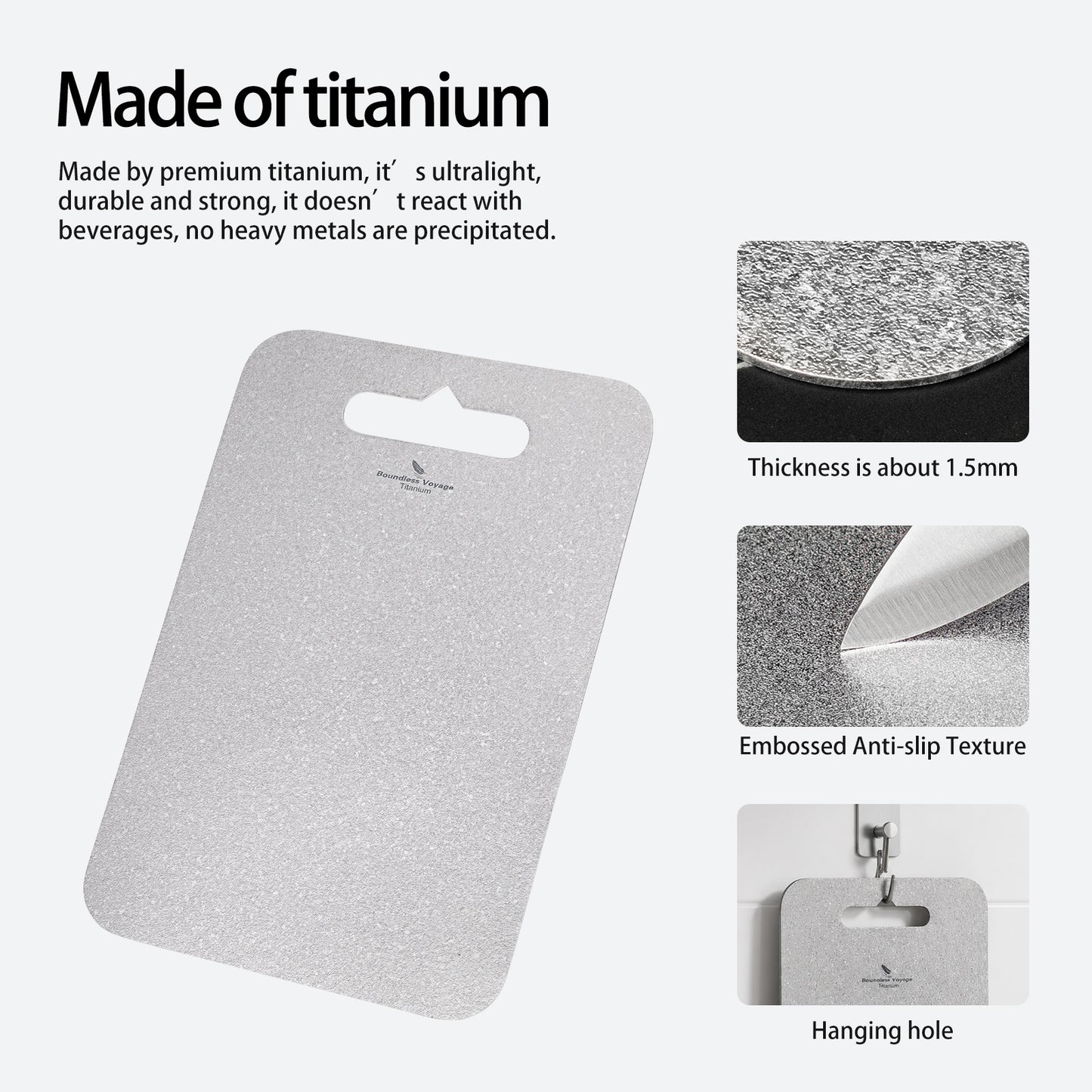 Boundless Voyage Titanium Cutting Board – TA1 Ultralight Multifunctional Camping Chopping Board for Outdoor Kitchen & Travel