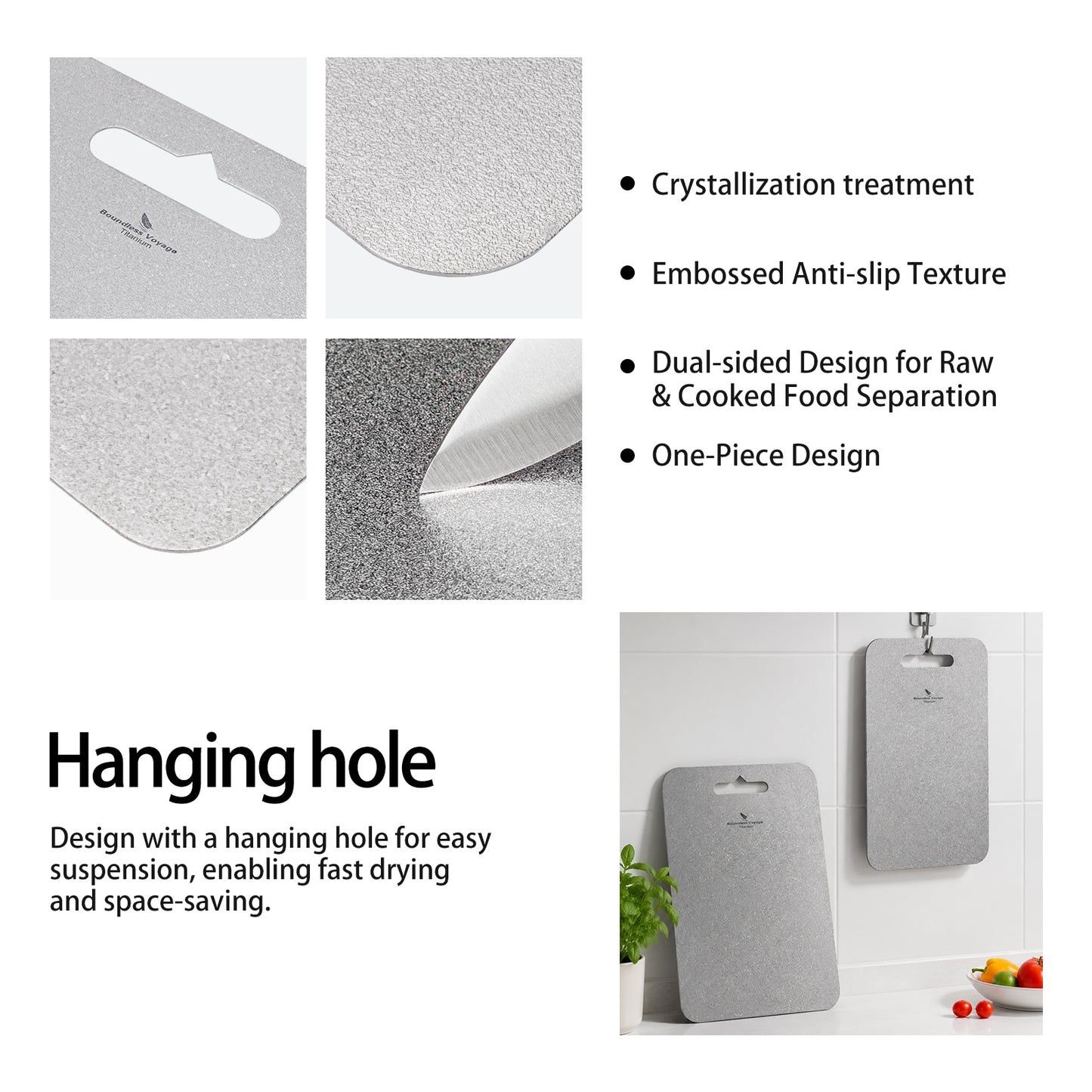 Boundless Voyage Titanium Cutting Board  Ultralight Multifunctional Camping Chopping Board 35.5×25cm for Outdoor Kitchen & Travel