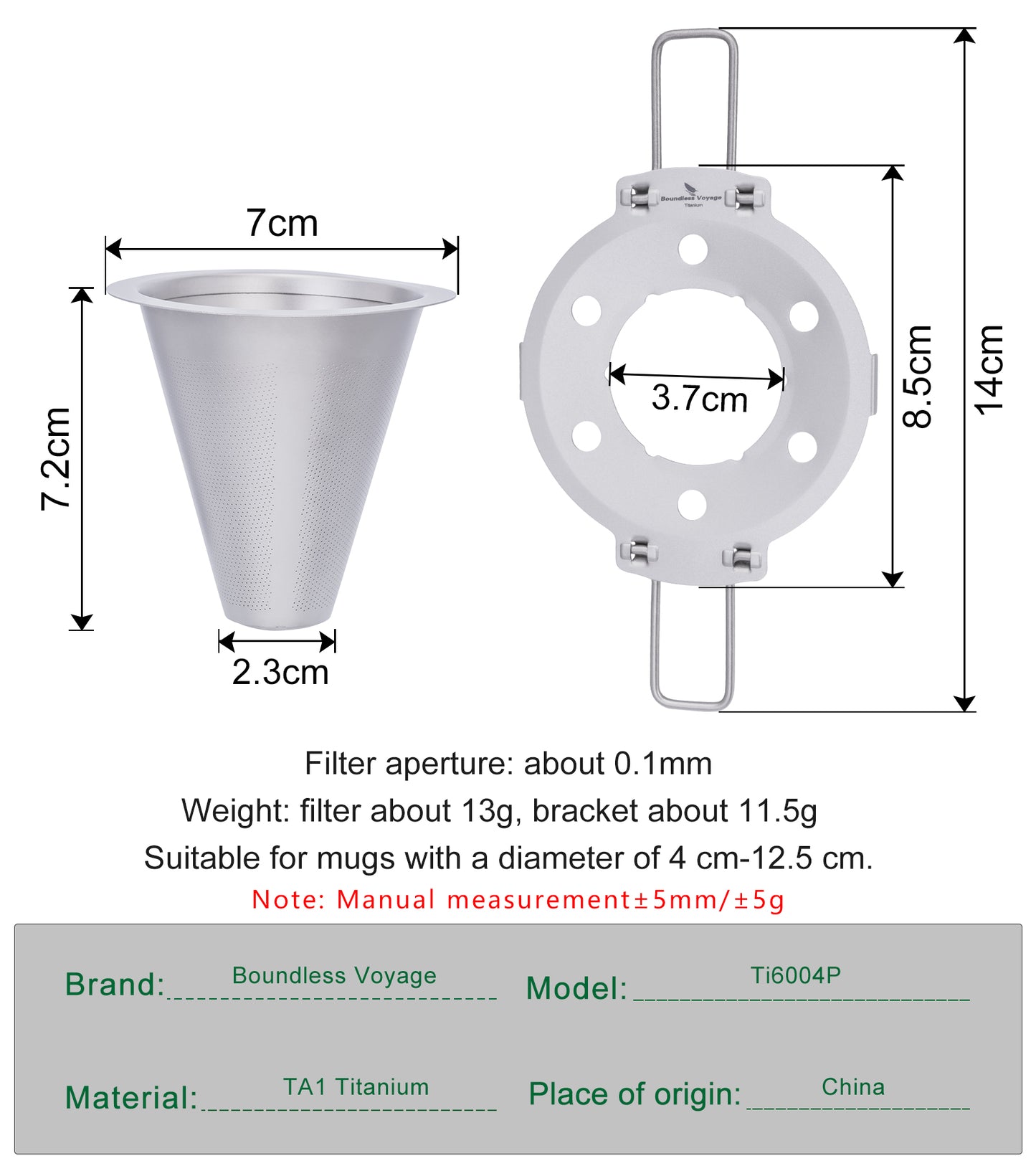 Boundless Voyage Pour Over Coffee Dripper,Titanium Coffee Filter With Foldable Holder Metal Cone Filter Paperless Reusable Portable for Home, Work, Outdoor Travel, Camping