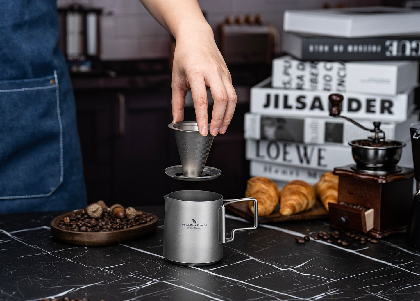 Boundless Voyage Titanium Pour Over Coffee Maker Set – 300ml Portable Camping Mug with Detachable Dripper
