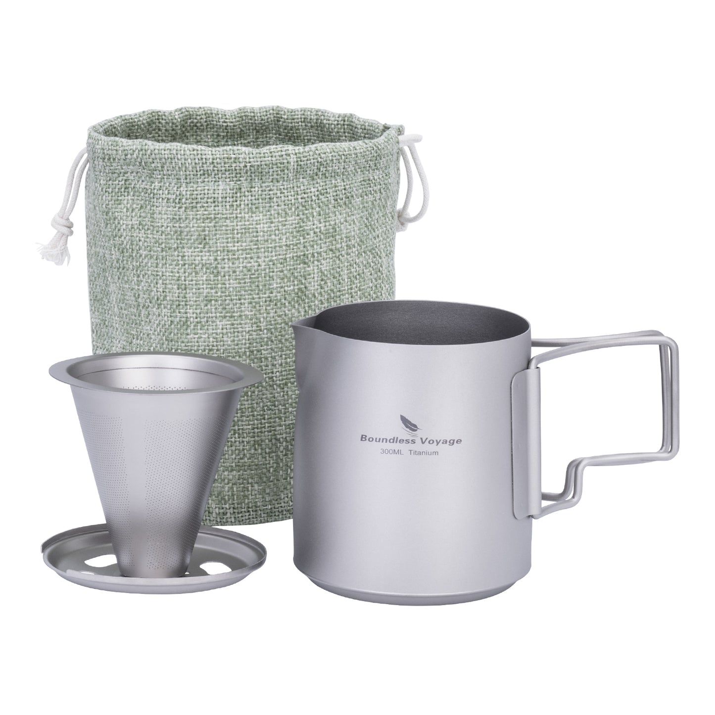 Boundless Voyage Titanium Pour Over Coffee Maker Set – 300ml Portable Camping Mug with Detachable Dripper