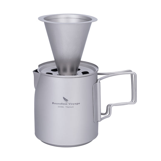 Boundless Voyage Titanium Pour Over Coffee Maker Set – 300ml Portable Camping Mug with Detachable Dripper