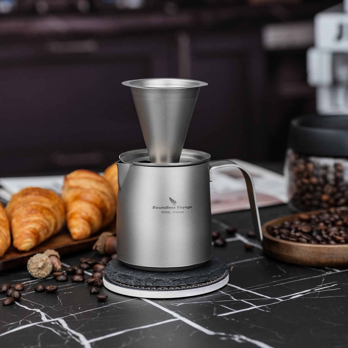 Boundless Voyage Titanium Pour-over Coffee Maker Set – 300ml Camping Mug with Detachable Dripper, Ultralight Portable Outdoor Coffee Brewer