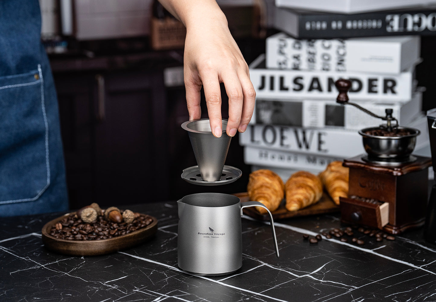 Boundless Voyage Titanium Pour-over Coffee Maker Set – 300ml Camping Mug with Detachable Dripper, Ultralight Portable Outdoor Coffee Brewer