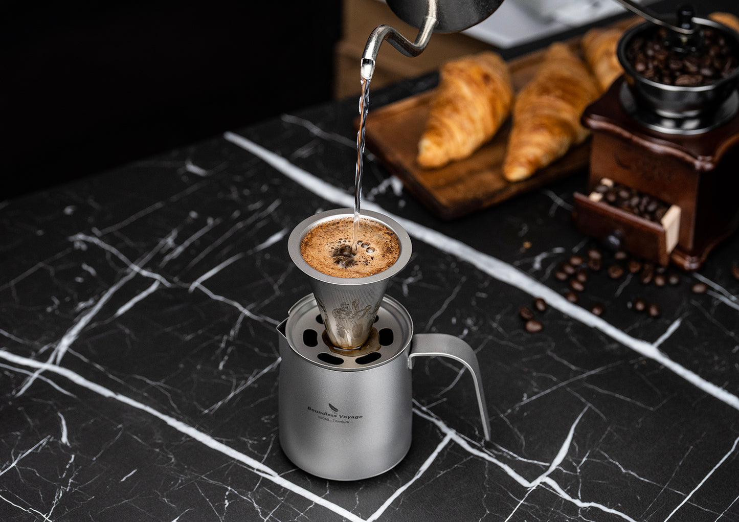 Boundless Voyage Titanium Pour-over Coffee Maker Set – 300ml Camping Mug with Detachable Dripper, Ultralight Portable Outdoor Coffee Brewer