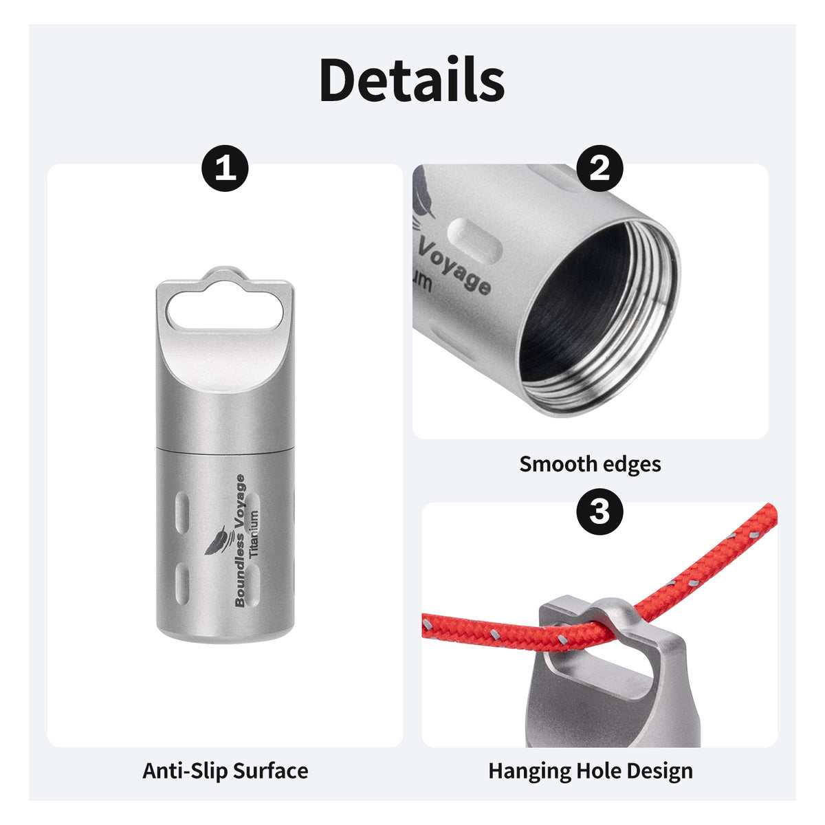 Boundless Voyage Titanium Pill Holder with Lanyard – Waterproof Mini Travel Pill Case, Ultralight Portable Container