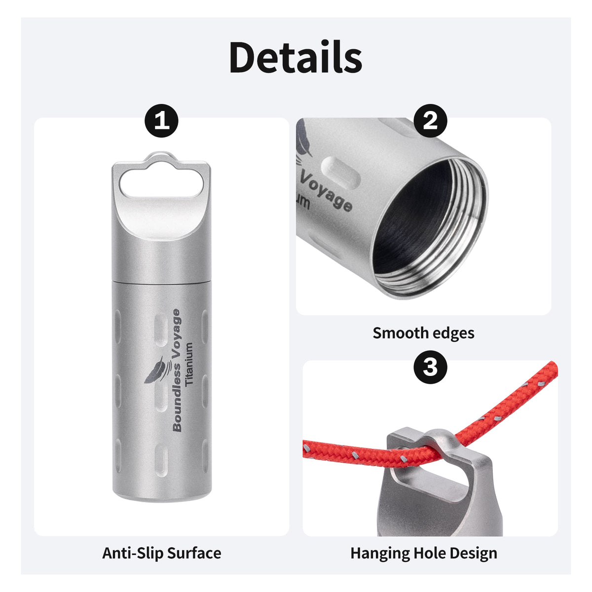 Boundless Voyage Titanium Pill Holder with Lanyard – Waterproof Mini Travel Pill Case, Lightweight Portable EDC Container