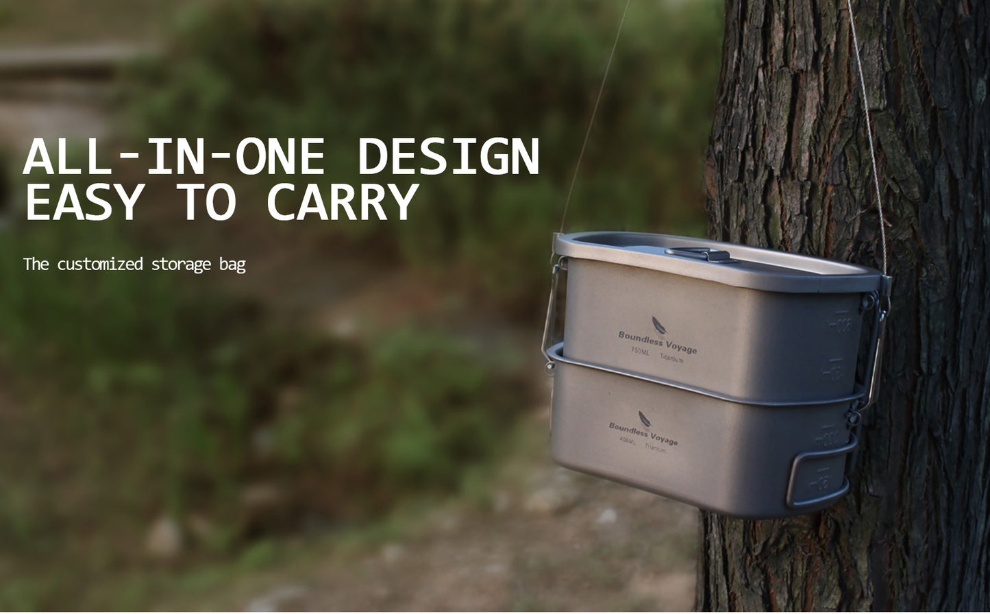 Boundless Voyage TA1 Titanium Military Canteen Set 400ml+750ml Ultralight Cooking & Mess Kit for Camping & Survival