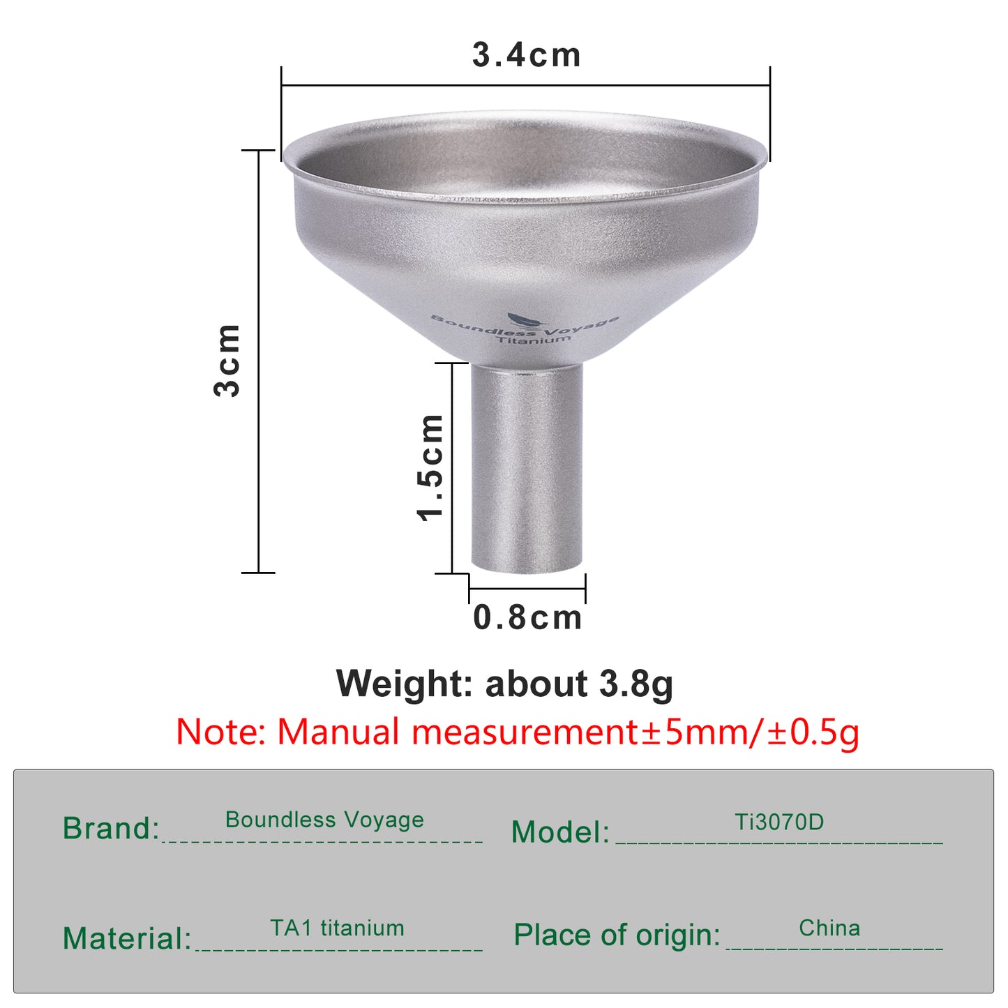 Boundless Voyage Titanium Funnel Ultralight Food-Grade Pouring Tool for Camping  Travel & Home Use