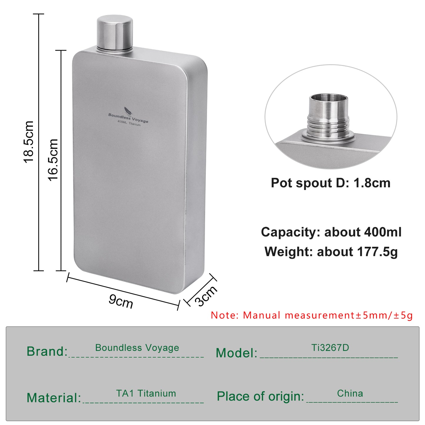 Boundless Voyage 400ml Titanium Flask – Ultra-Light Leakproof Metal Liquor Bottle with Funnel | Premium EDC Hip Flask for Camping, Travel & Gifts
