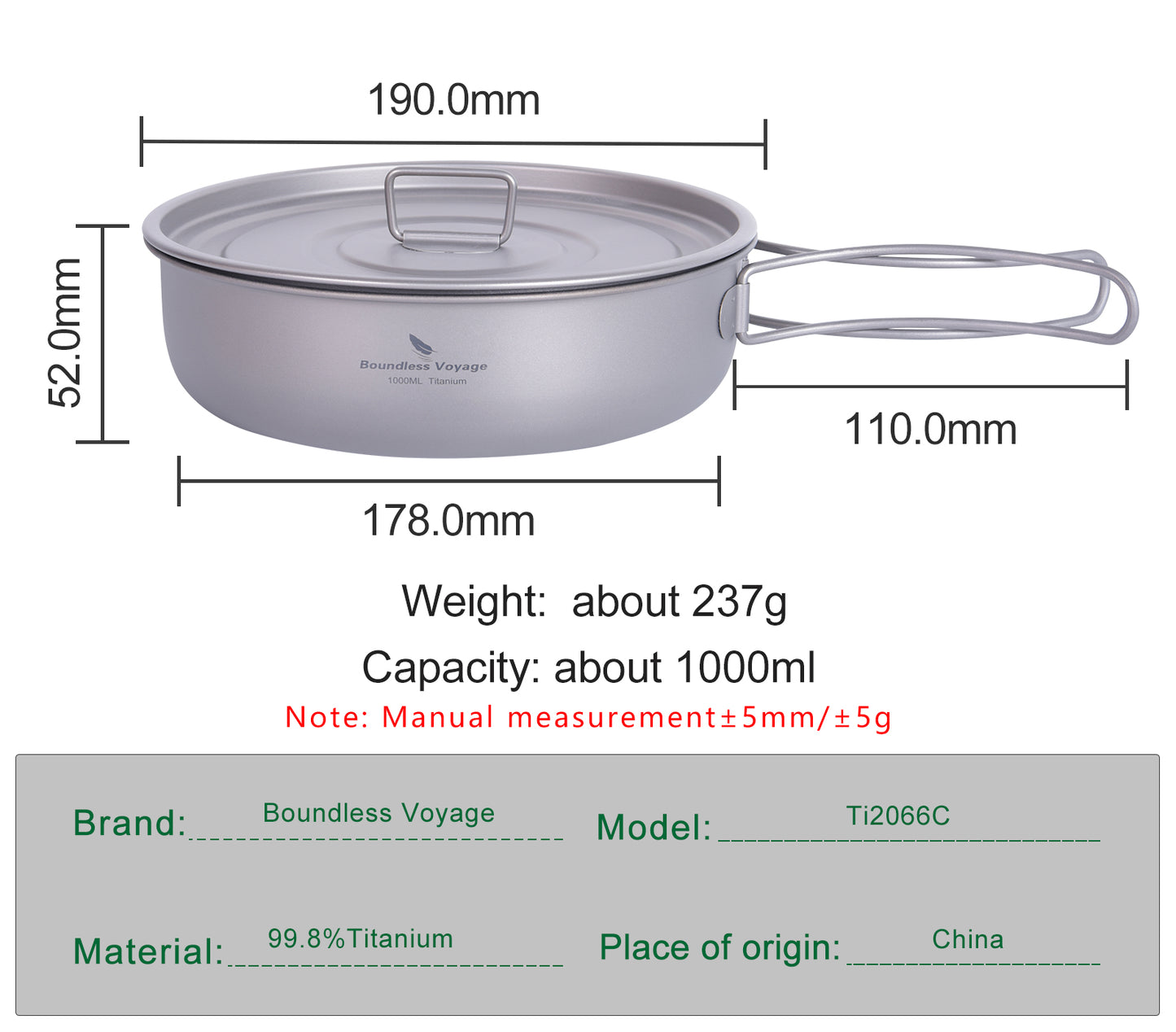 Boundless Voyage 8" Titanium Non-Stick Frying Pan with Lid – Ultralight Camping Skillet with Ceramic Coating for Outdoor Cooking & Home Kitchen